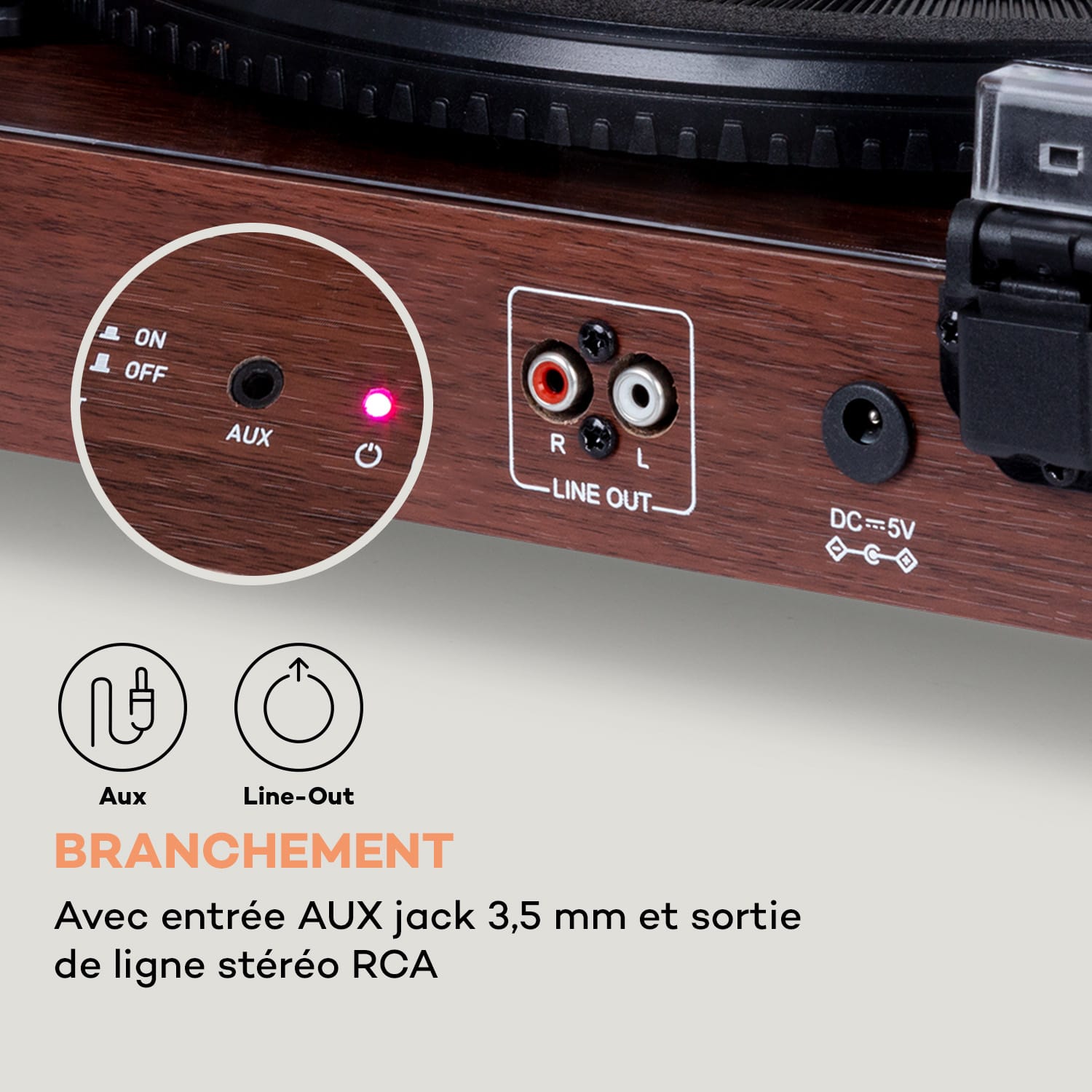 TT-Classic Light Platine vinyle Protection anti-poussière Bluetooth 33/45/78 tr/min Acajou