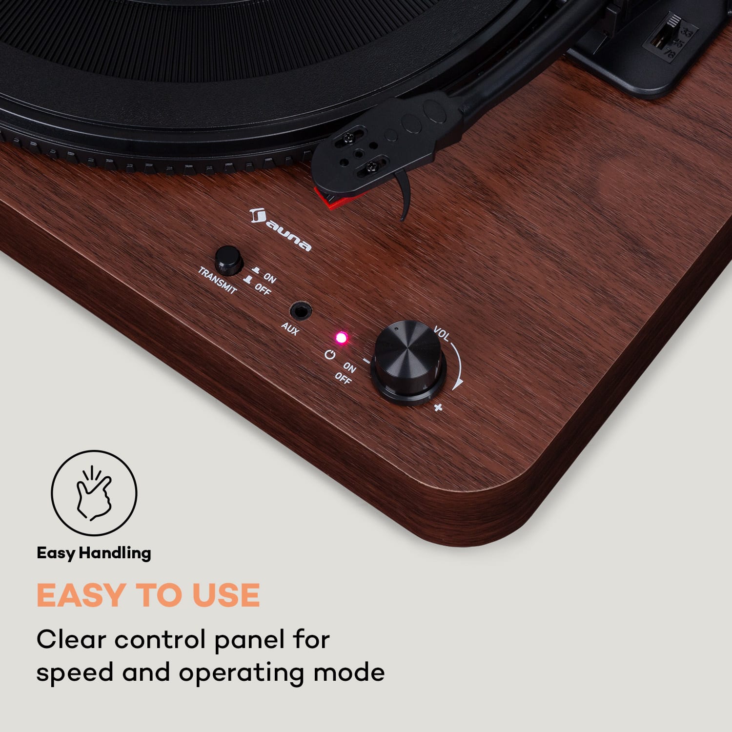 Gramofon TT-Classic Light, pokrywa chroniąca przed kurzem, Bluetooth, 33/45/78 obr./min Mahoń