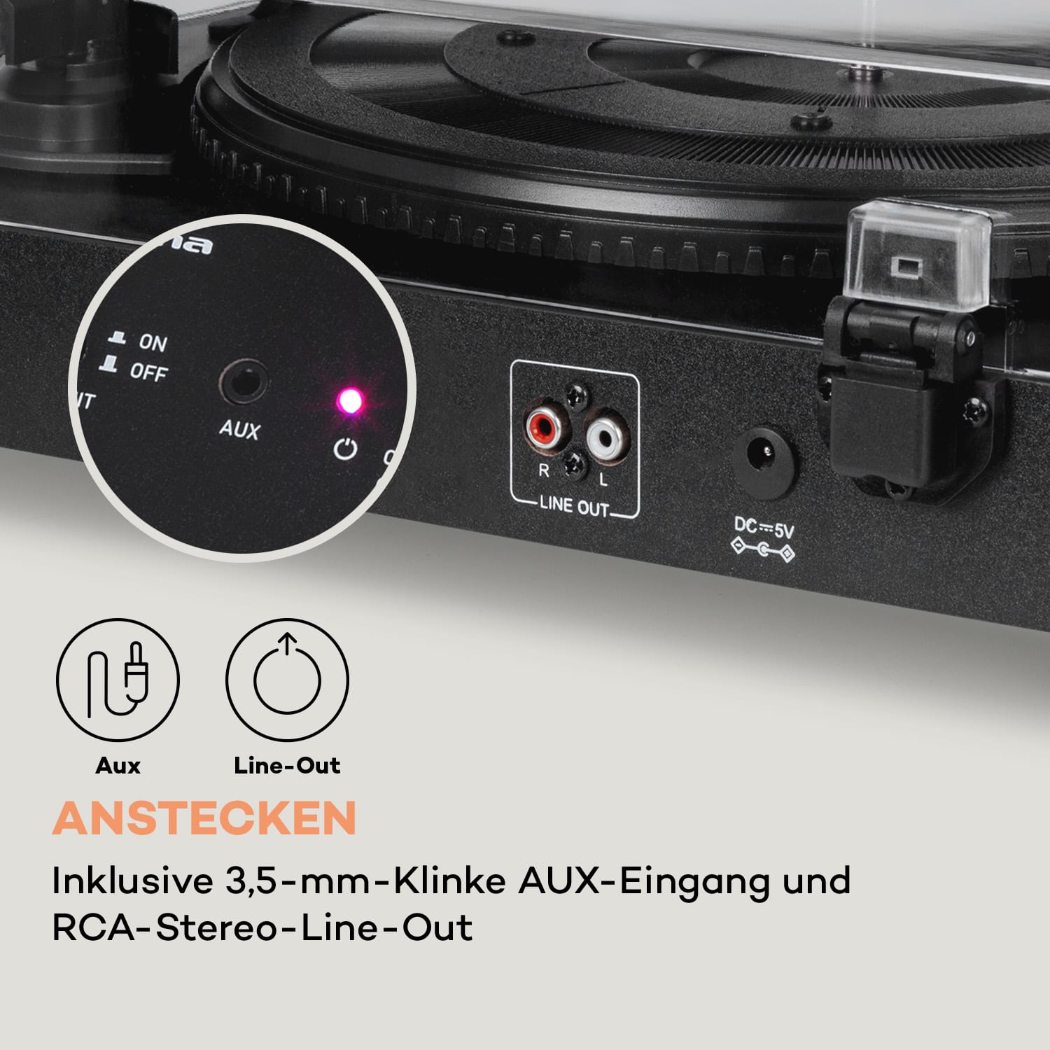 TT-Classic Light Plattenspieler Staubschutz Bluetooth 33/45/78 U/min Schwarzes Holz