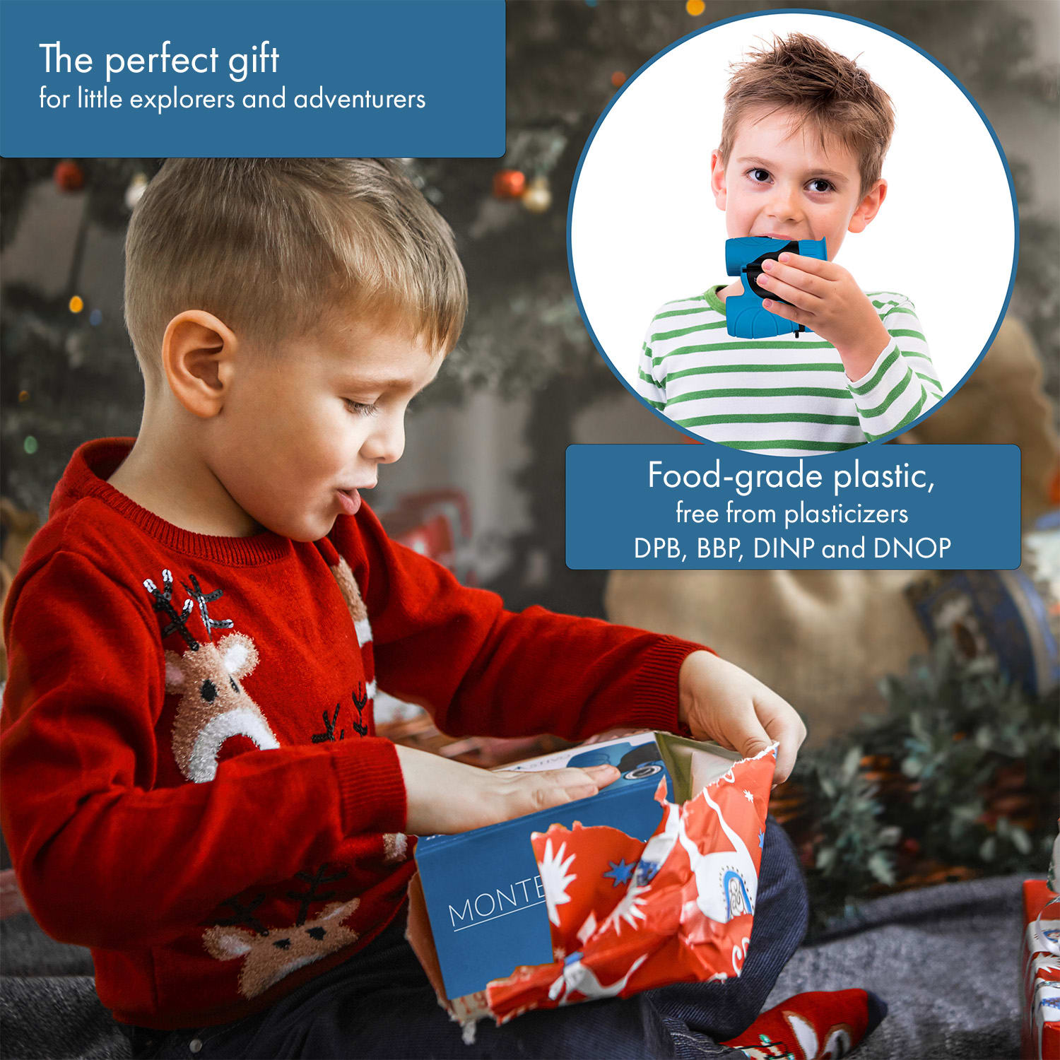 Norsjo, set s dječjim dalekozorom, 8x uvećanjem, povećalom, kompasom, torbom Sportsko plava