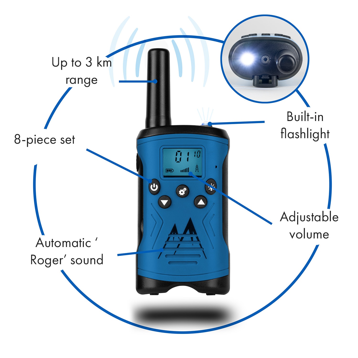 Kingen, krótkofalówki, walkie-talkie, zestaw 8-częściowy, kompas + odznaki agenta