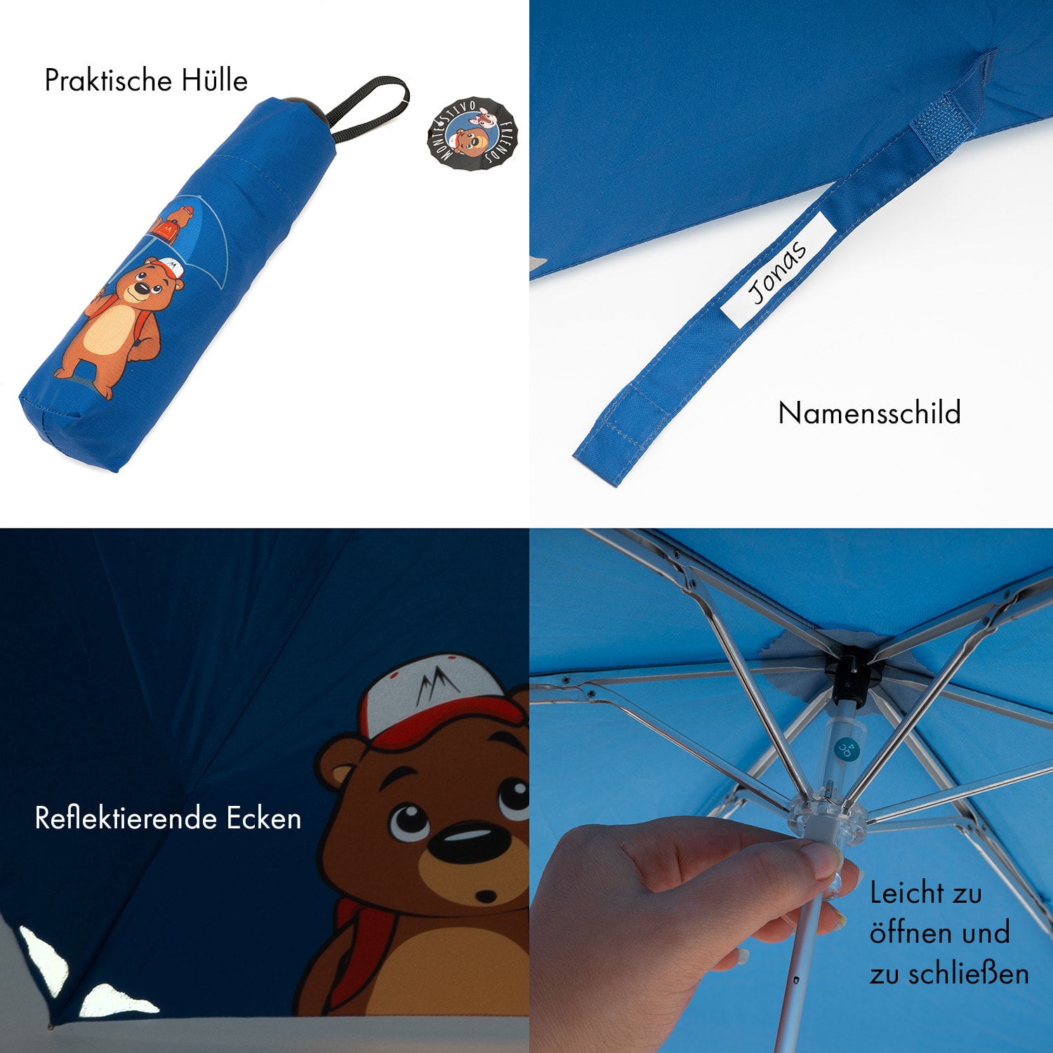 Votna Kinderregenschirme 90 cm ⌀ Reflektoren faltbar Blau