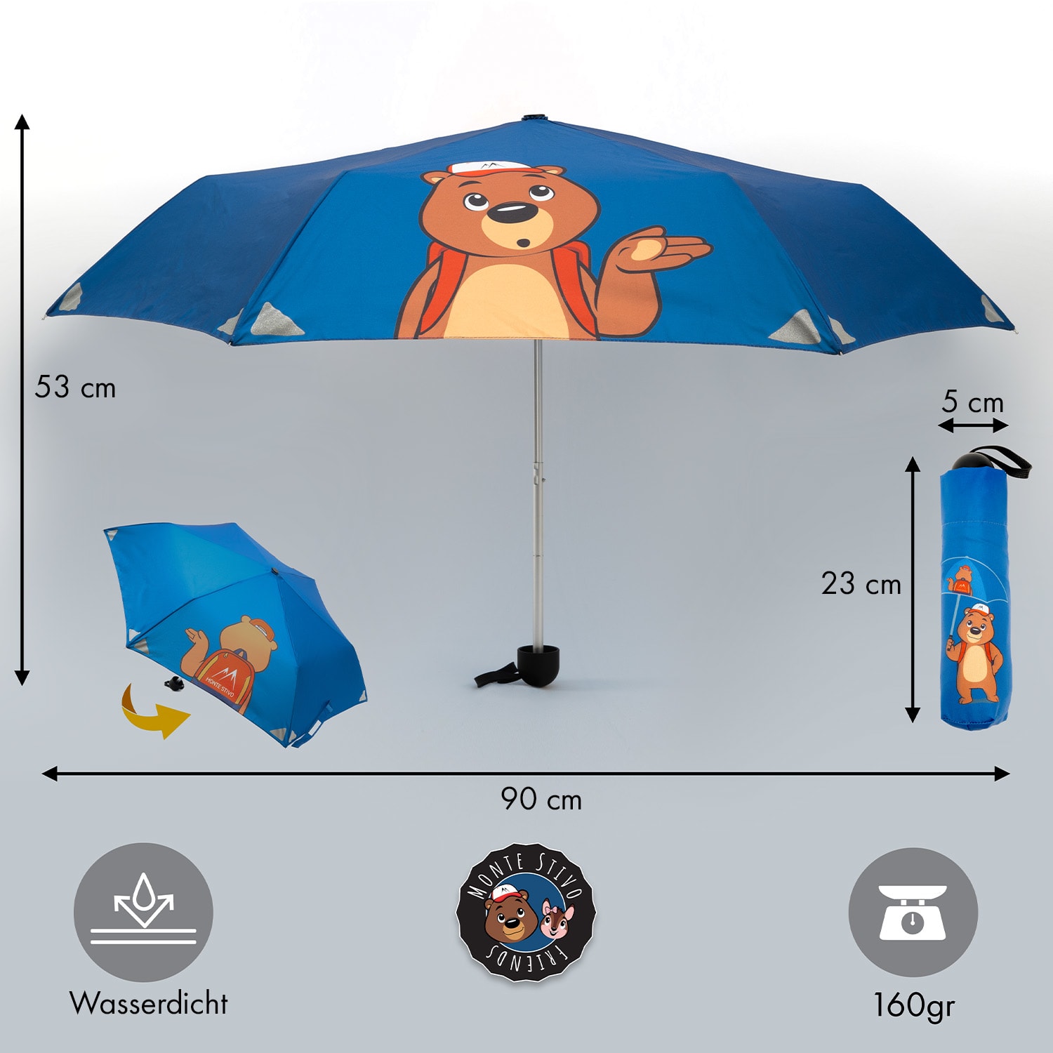 Votna Kinderregenschirme 90 cm ⌀ Reflektoren faltbar Blau