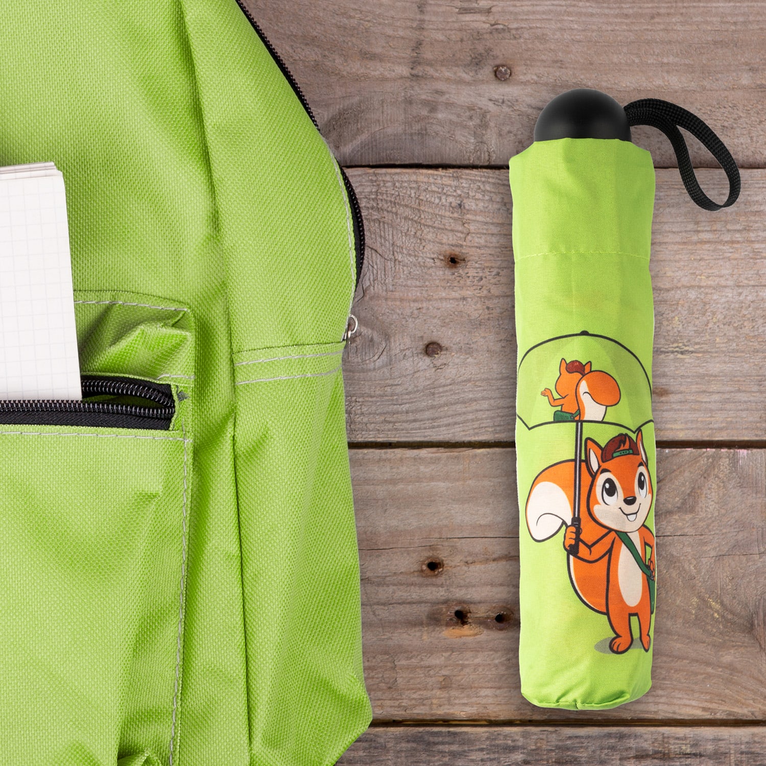 Votna Paraguas infantil de 90 cm de diámetro con reflectores plegable Verde Lima