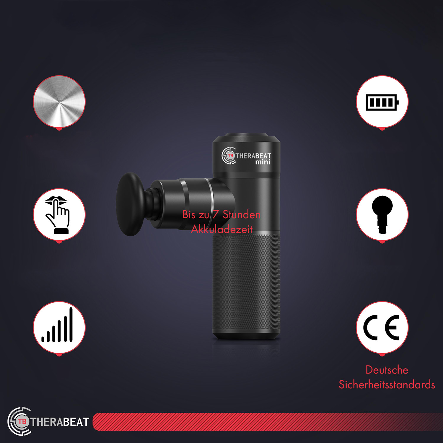 Tofta Mini Massager, masszázs pisztoly, alumínium, 50 W, flowglide, 1500 - 3500 fordulat/perc 