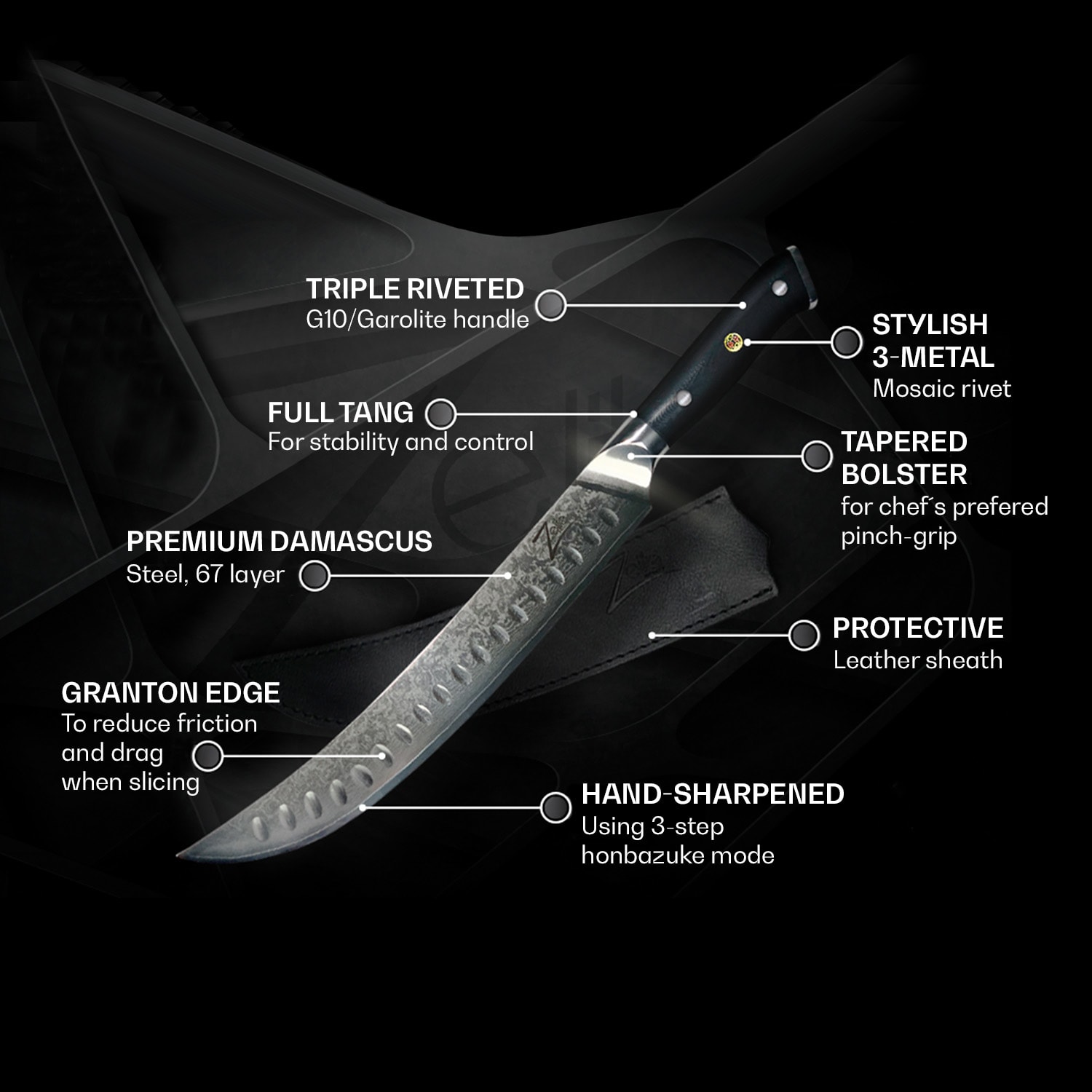 Alpha-Royal Japanese, nóż rzeźniczy, 10", stal damasceńska Butcher's knife