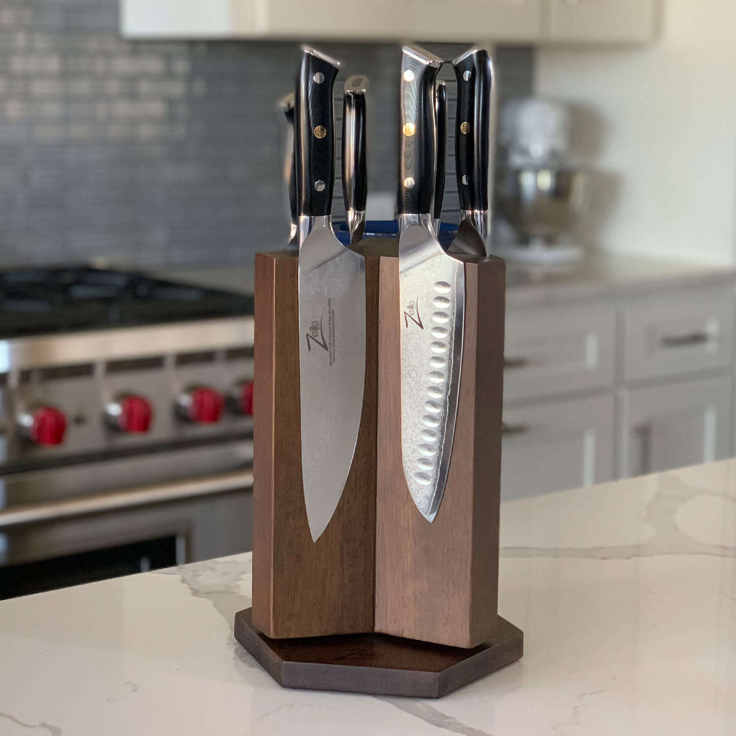 Alpha-Royal Japanese, zestaw noży z blokiem magnetycznym, 6 noży, stal damasceńska Knife block set