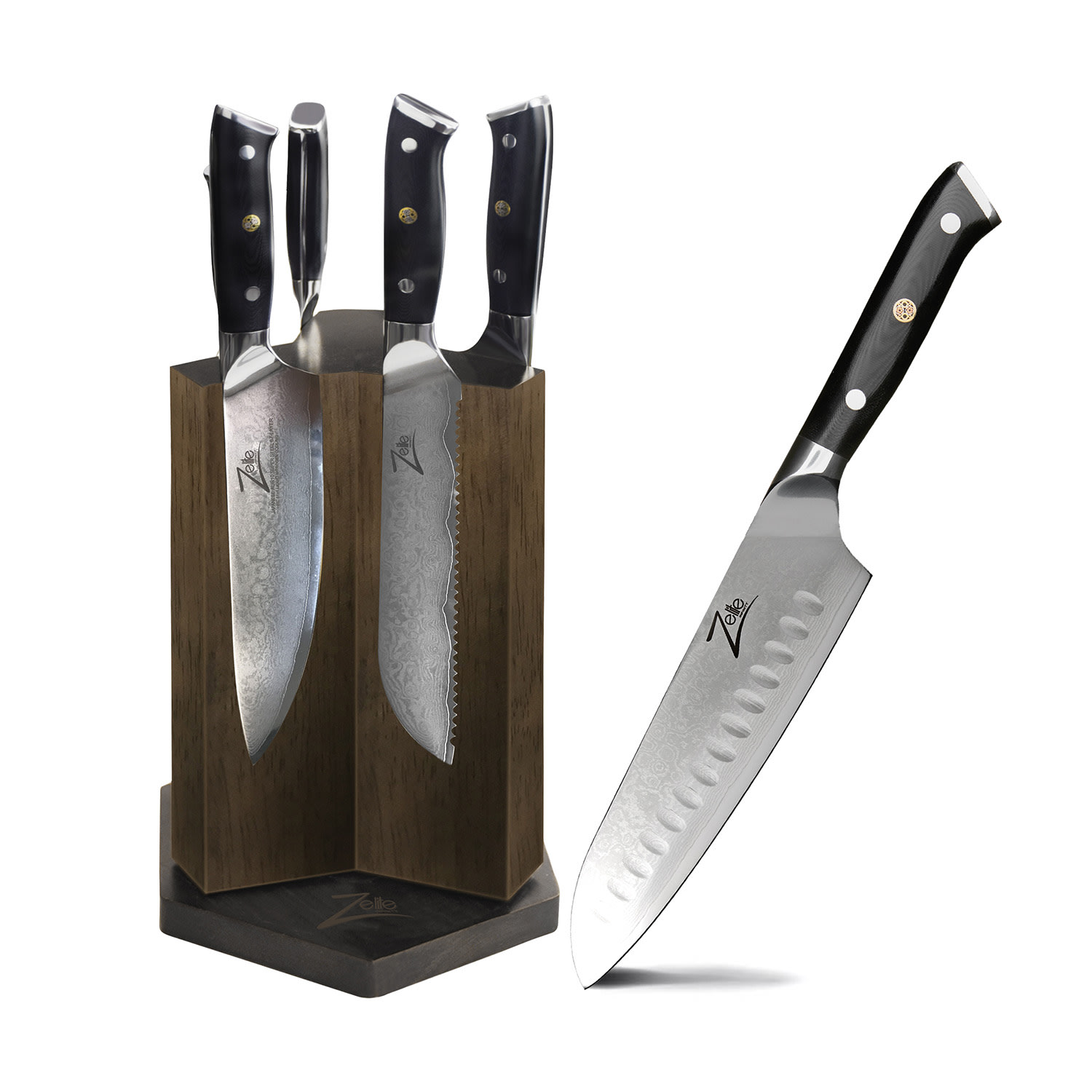 Alpha-Royal Japanese, zestaw noży z blokiem magnetycznym, 6 noży, stal damasceńska Knife block set
