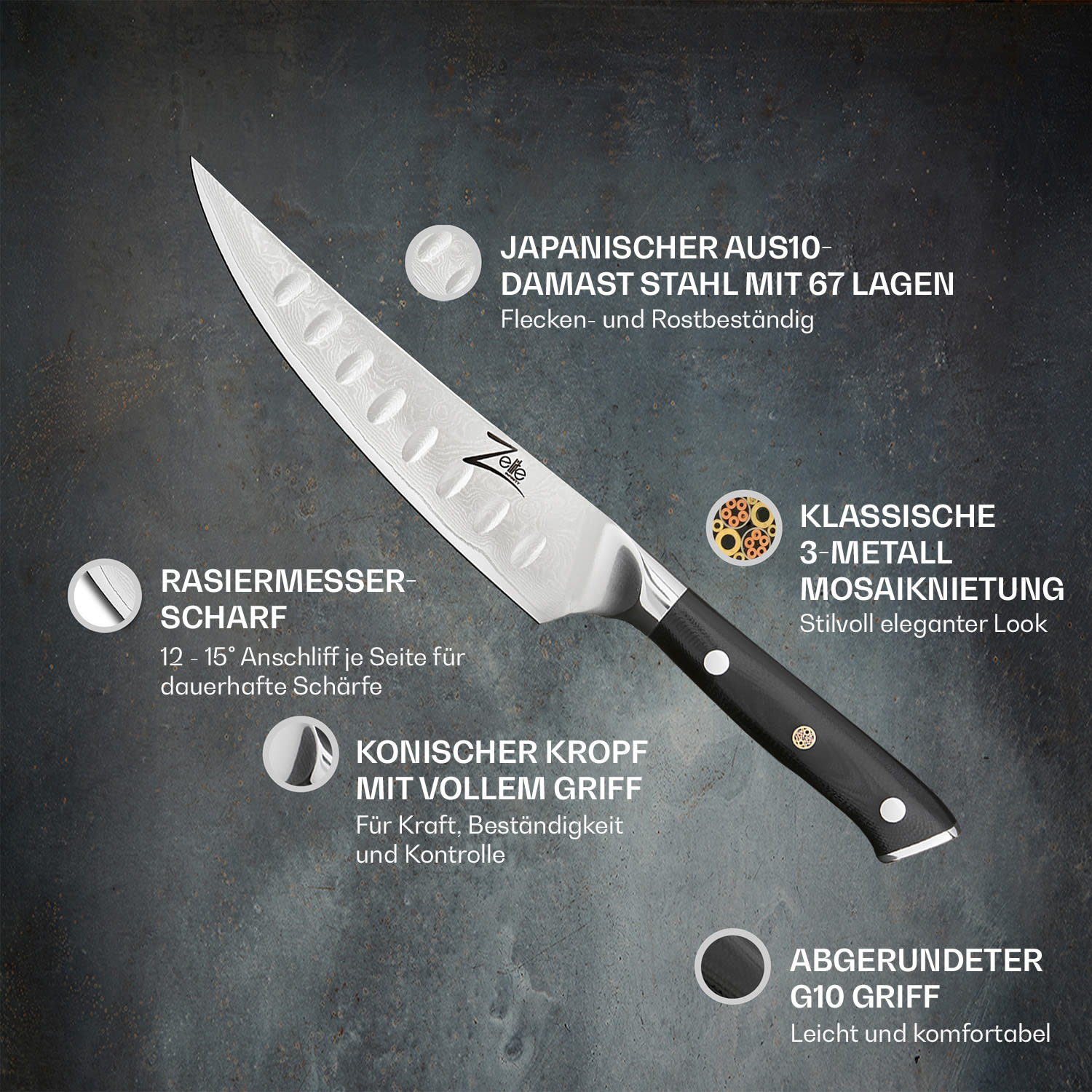 série japonaise Alpha-Royal 6" Couteau à désosser Acier Damas japonais AUS10 Fillet knife