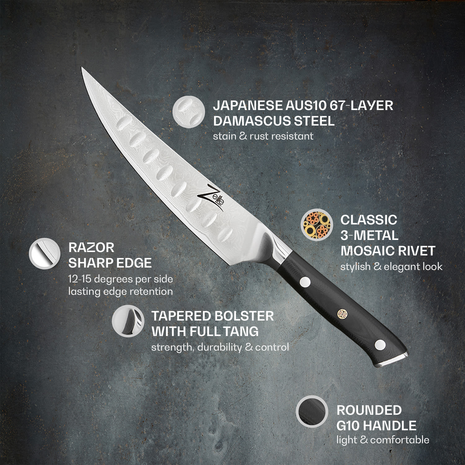 Alpha-Royal Japanese серия, 6" нож за обезкостяване, японски, дамаска стомана AUS10 Fillet knife