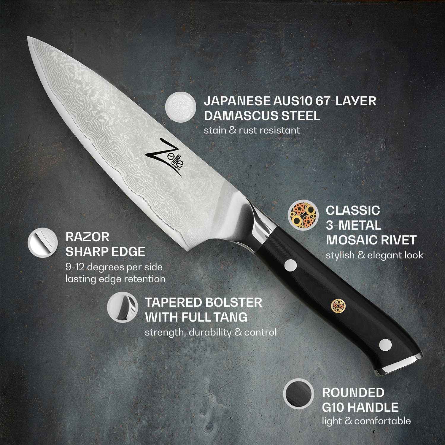 Alpha-Royal Japanese Series, 6" nůž šéfkuchaře, damašková ocel 6" Kuchařský nůž