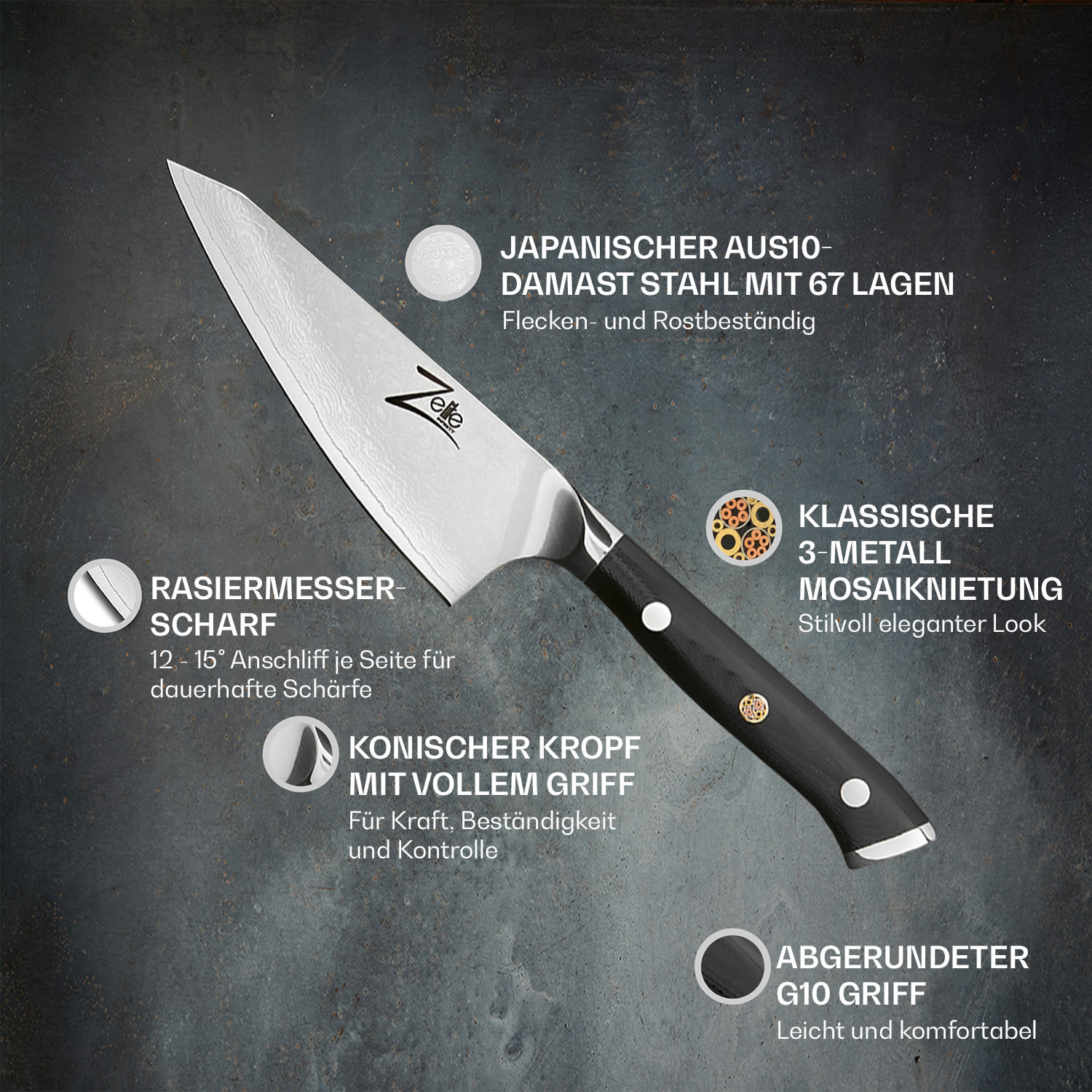 Couteau de chef Honesuki de 4,5" de la série japonaise Alpha-Royal acier de Damas Honesuki knife