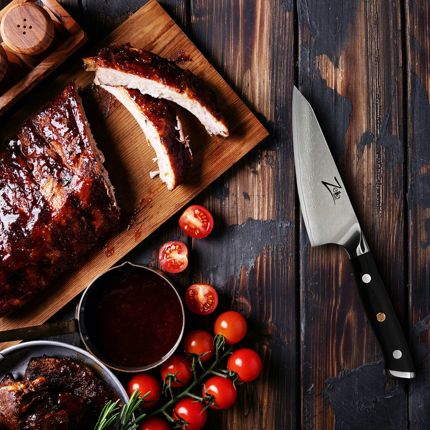 Couteau de chef Honesuki de 4,5" de la série japonaise Alpha-Royal acier de Damas Honesuki knife