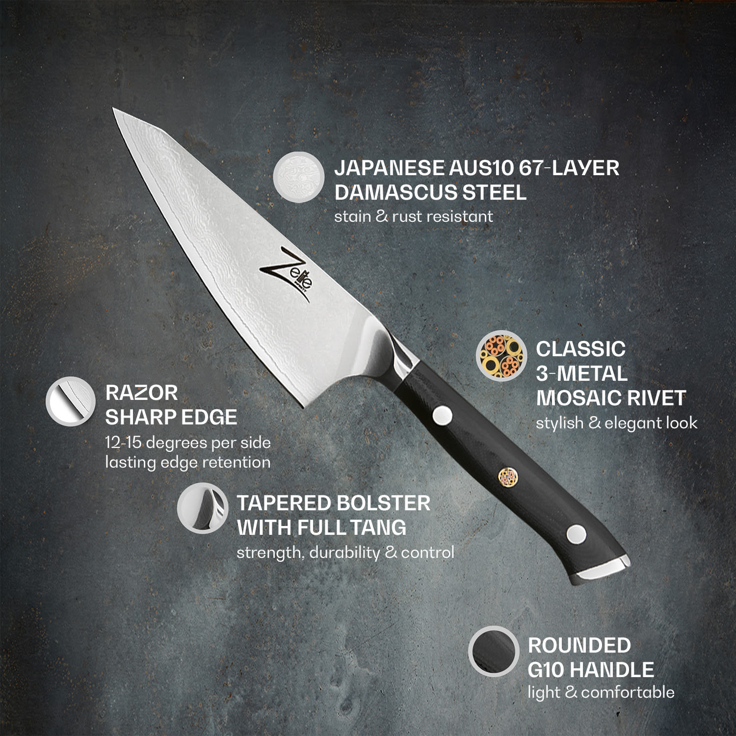 Seria japoneză Aplha-Royal, cuțit honesuki 4,5”, oțel damasc Honesuki knife