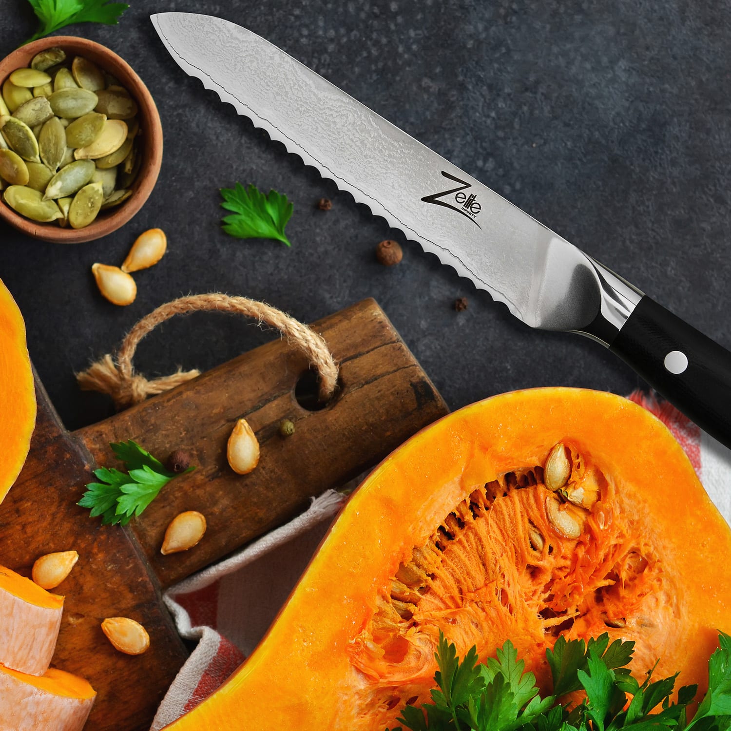 Alpha-Royal Japanse serie 5,5" universeel mes gekarteld damaststaal Serrated knife