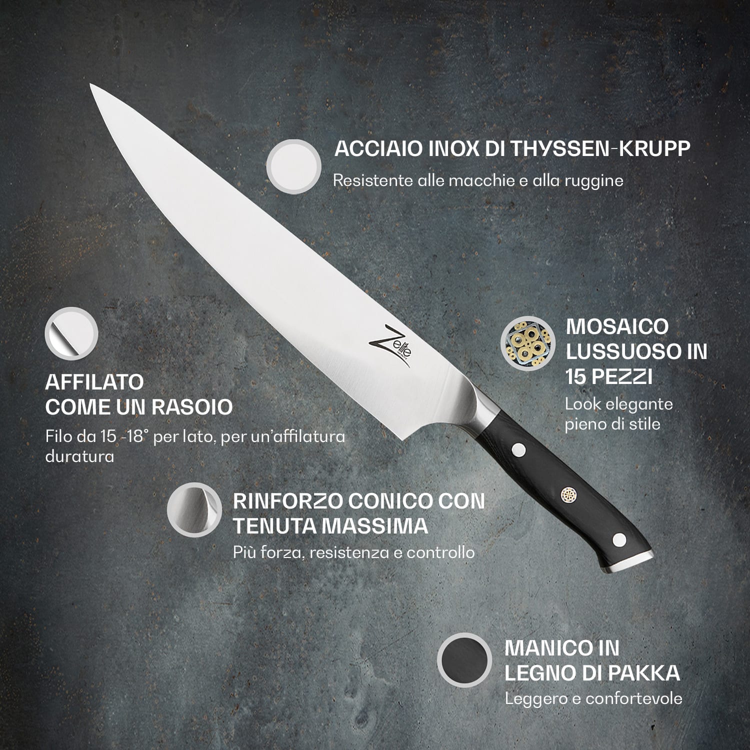 Alpha-Royal German coltello da cucina da 10" in acciaio inossidabile 56 HCR Chef's knife