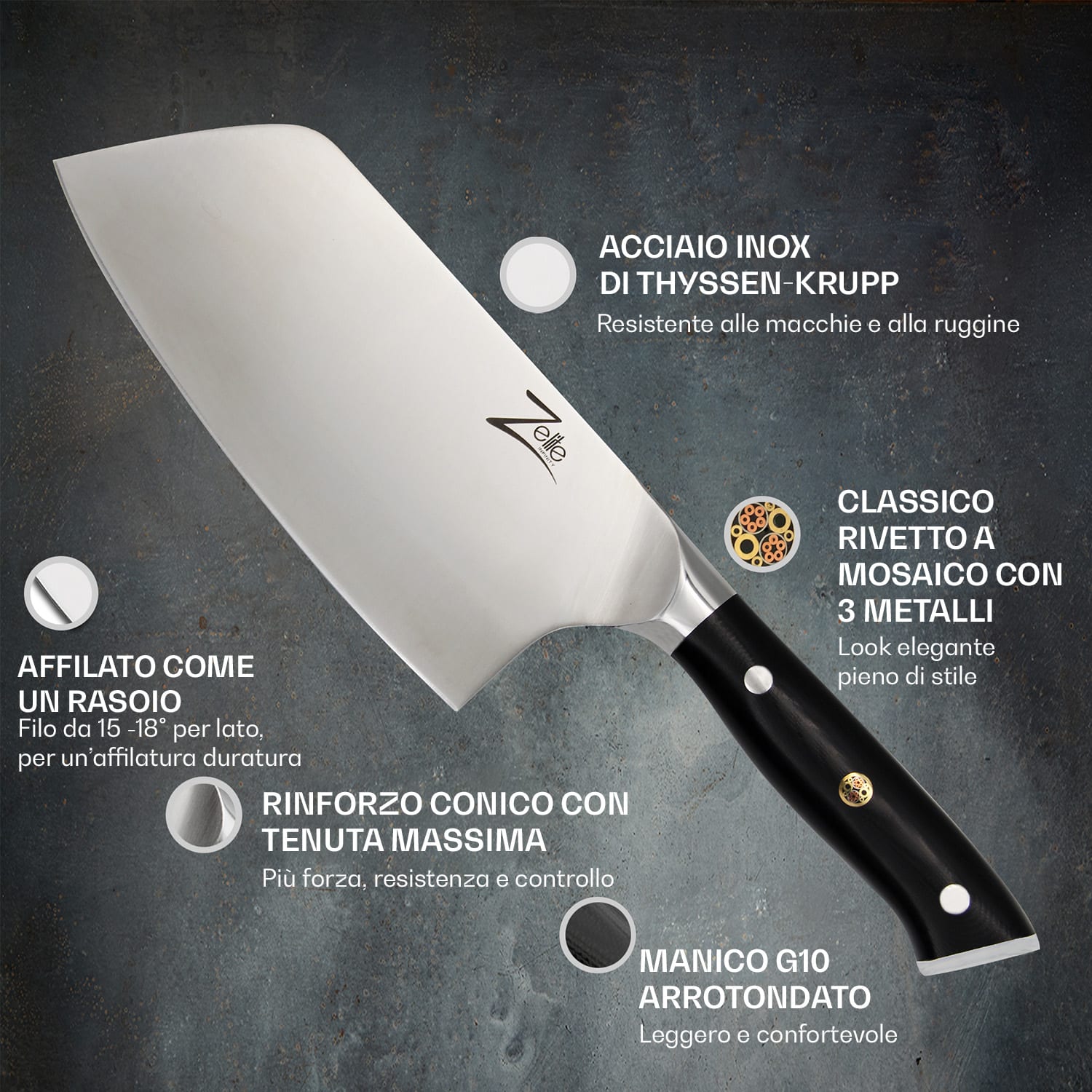 Alpha-Royal German coltello per tritare da 7" in acciaio inossidabile 56 HCR Cleavers