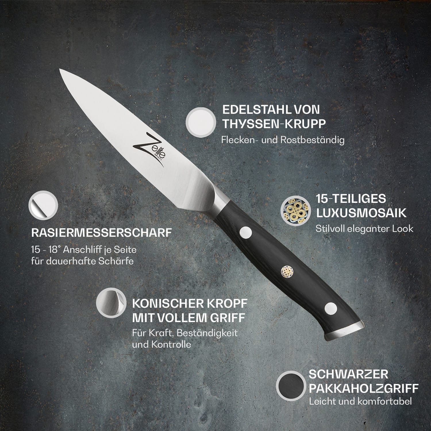 Couteau à éplucher 4" Alpha-Royal German Acier damassé 56 HCR Paring knife