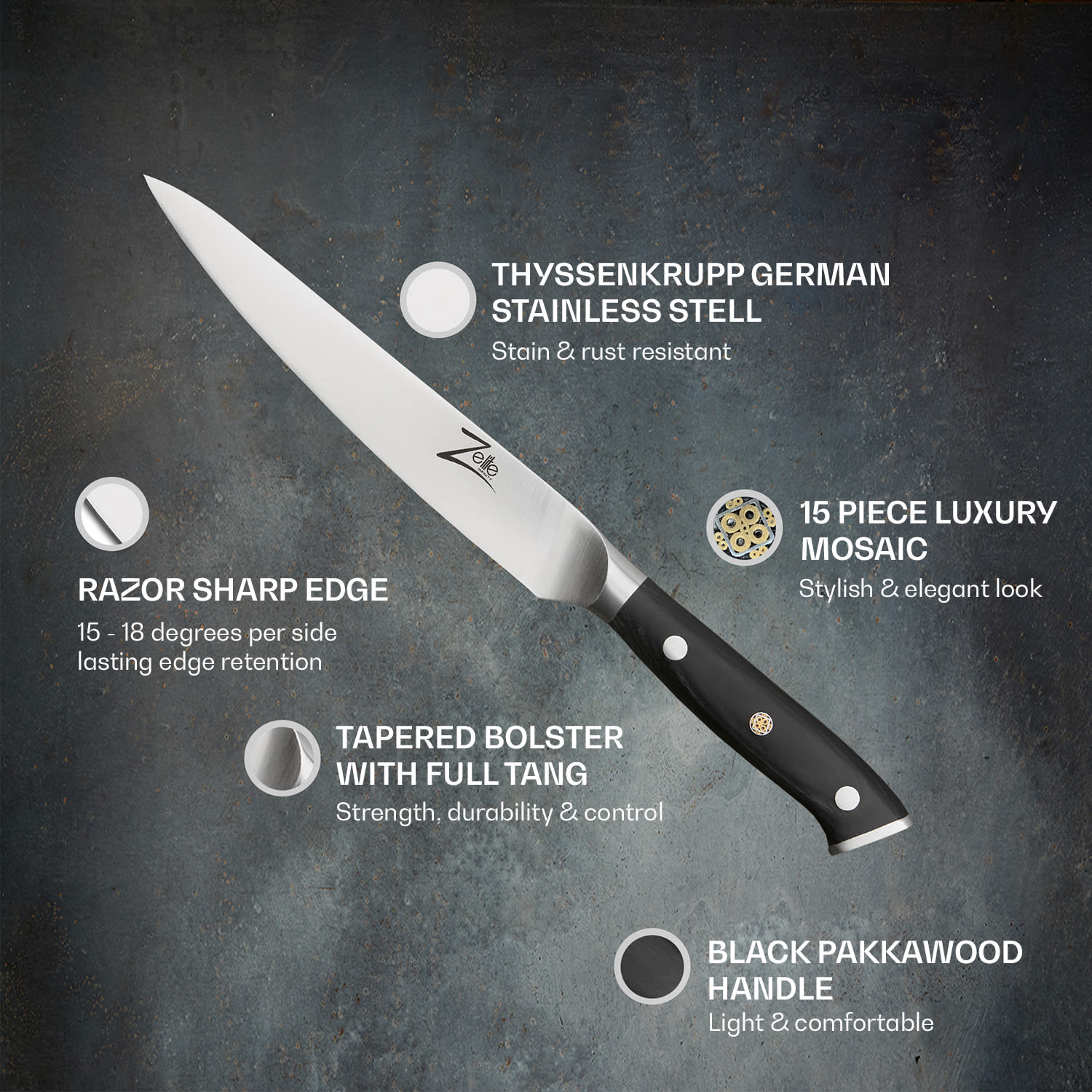 Alpha-Royal German 6" universeel mes 56 HCR roestvrij staal Utility knife