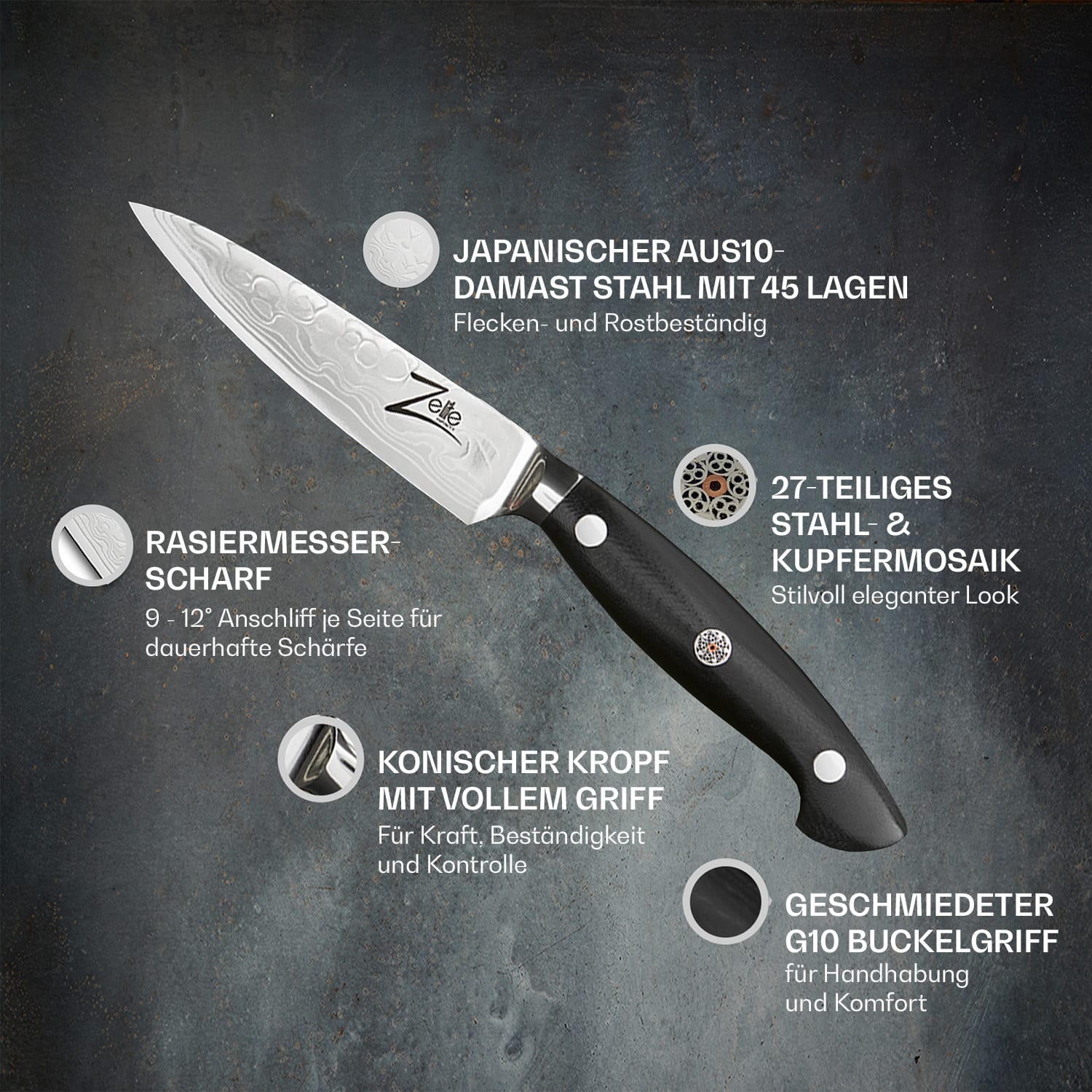 Couteau à éplucher de 4,25" série Executive-Plus inox 61 HRC Paring knife