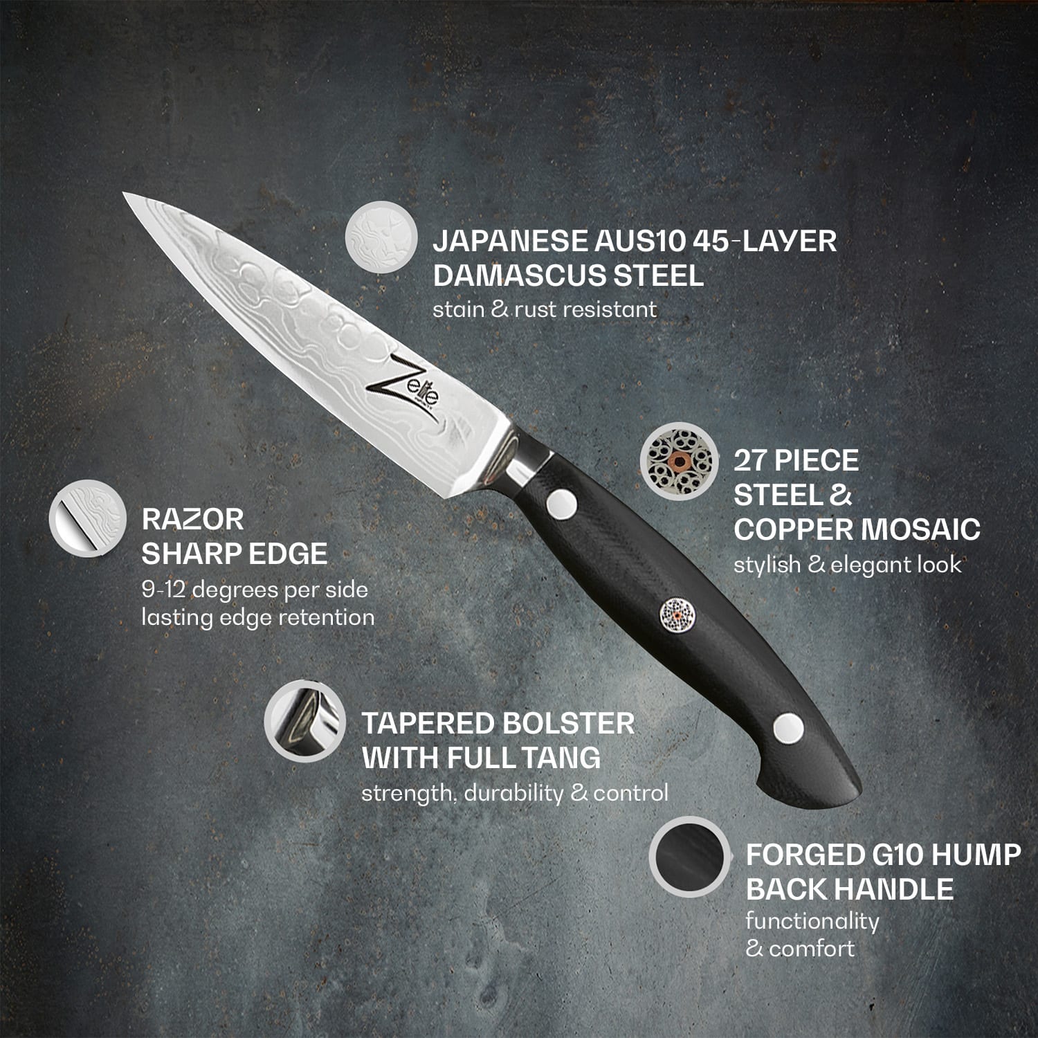 Cuchillo para pelar de 4,25" de la serie Executive-Plus de acero inoxidable de 61 HRC Paring knife