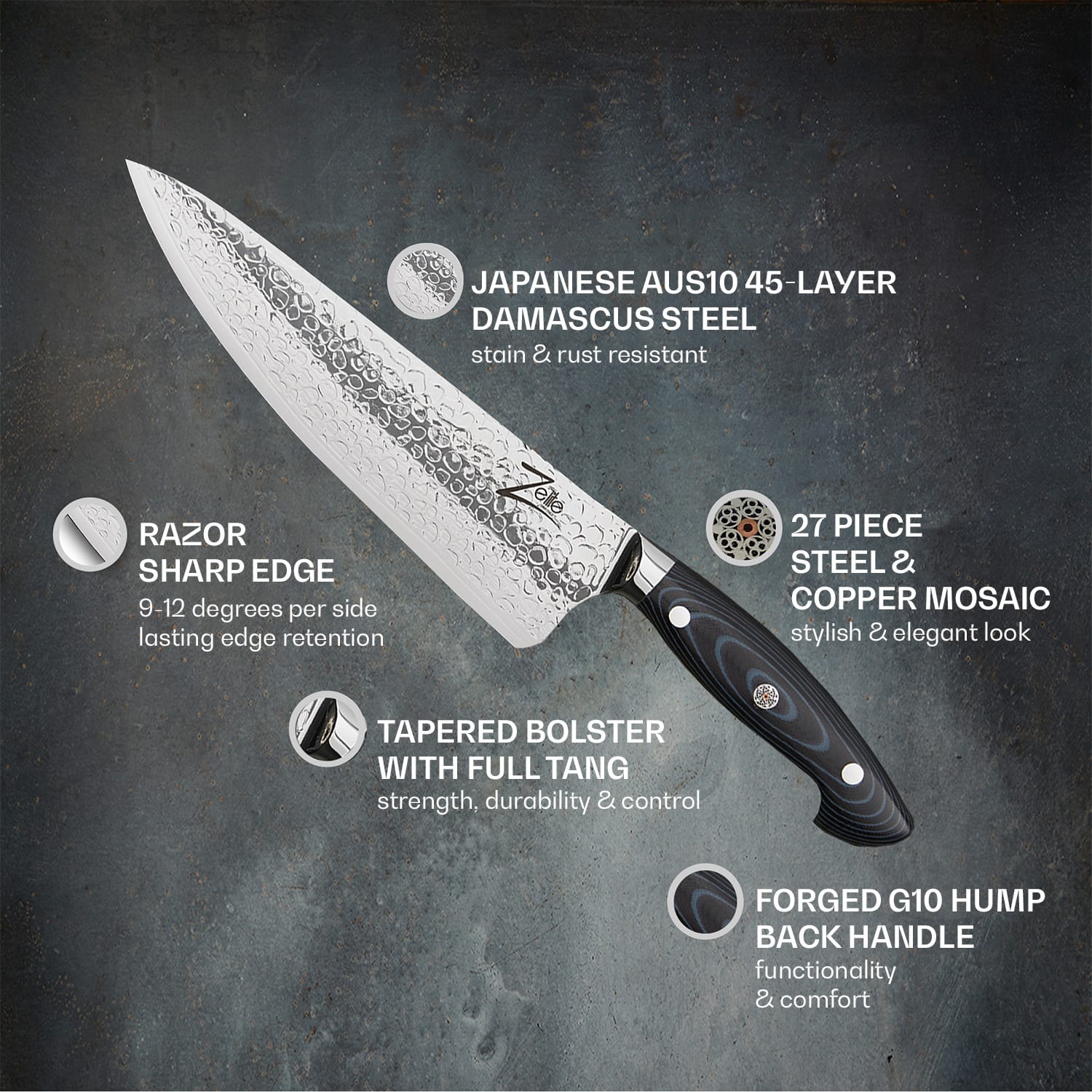 Executive-Plus, nóż szefa kuchni, 8", 61 HRC, stal damasceńska Chef's knife