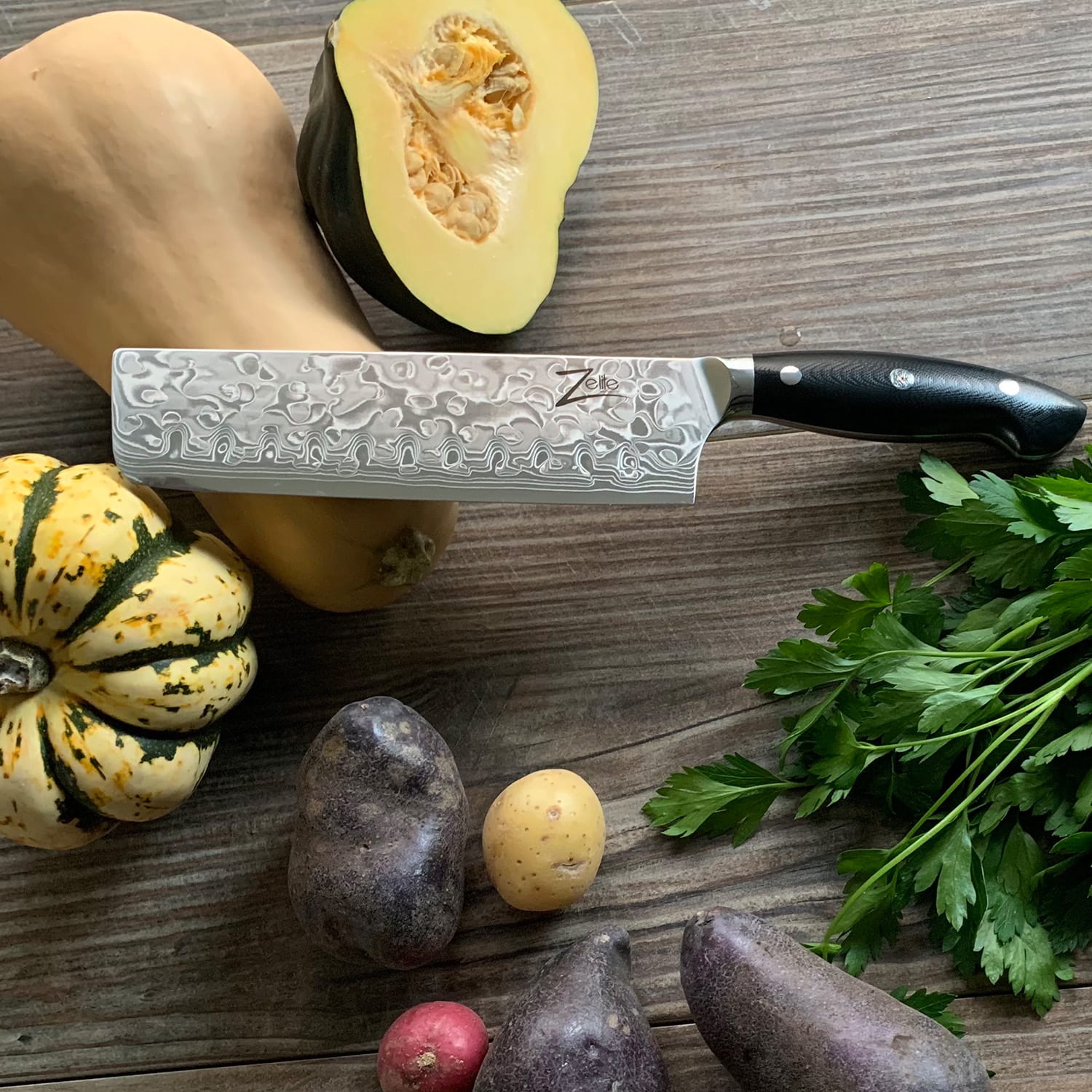 Executive-Plus, nóż Nakiri, 7", 61 HRC, stal damasceńska Nakiri knife