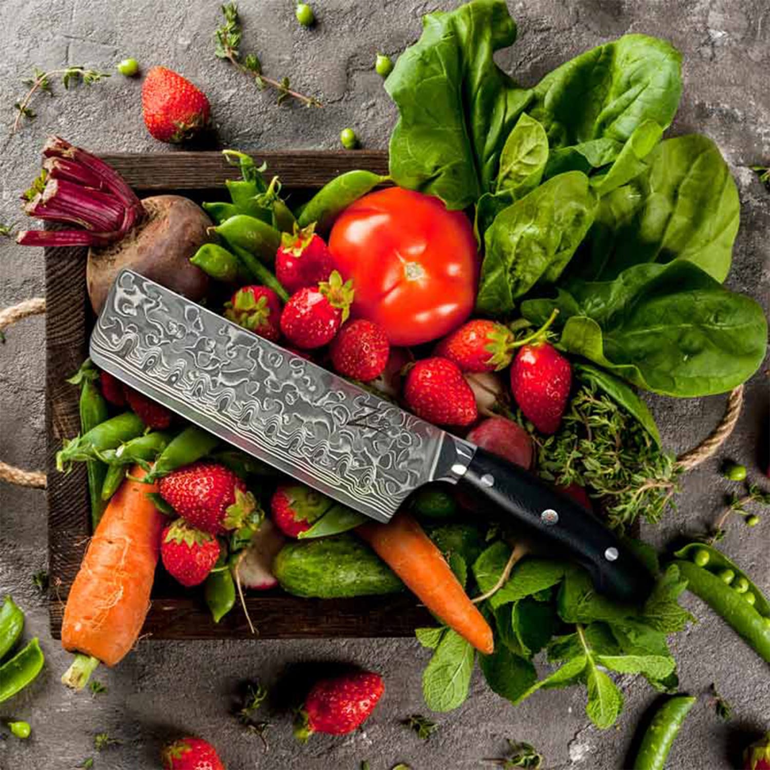 Executive-Plus, nóż Nakiri, 7", 61 HRC, stal damasceńska Nakiri knife
