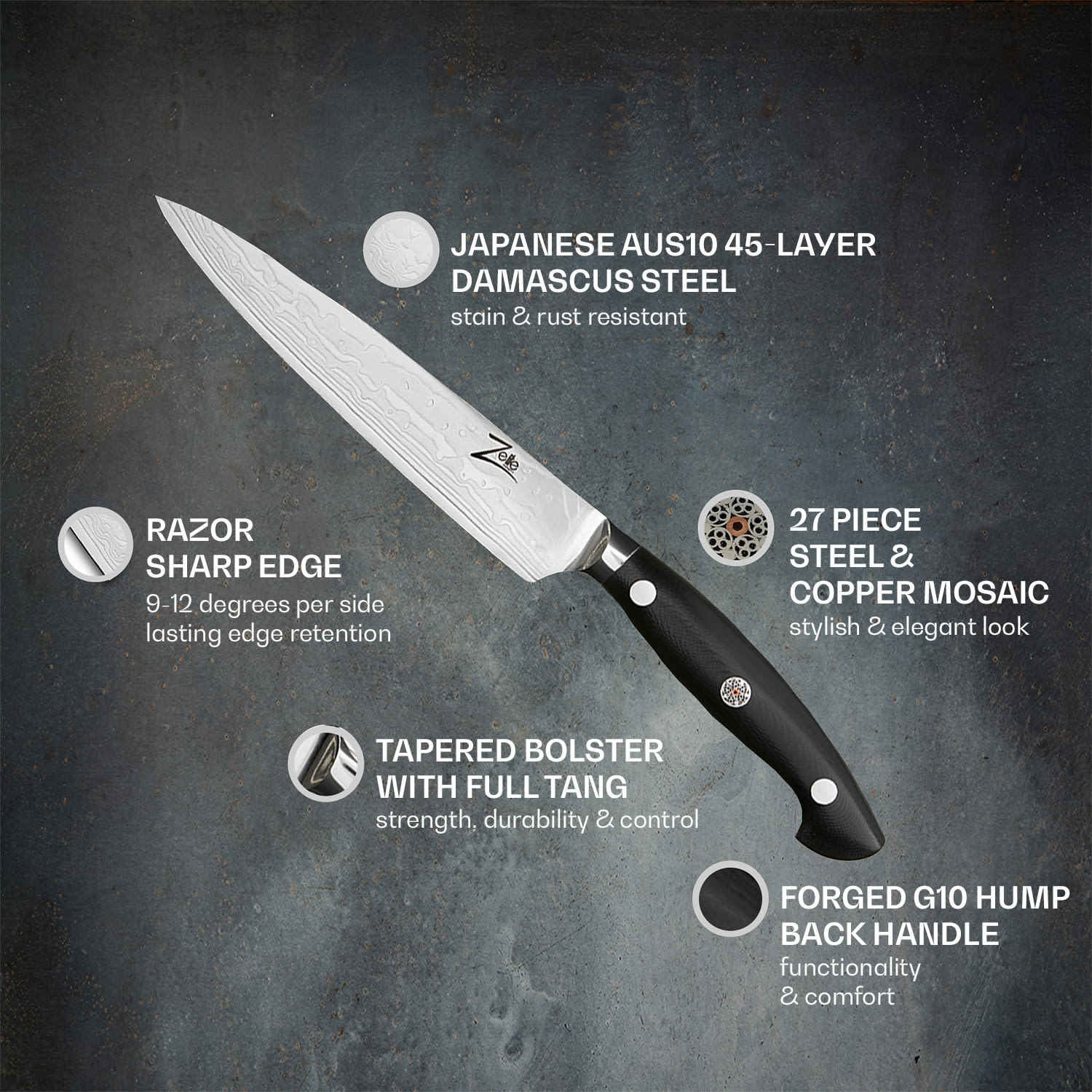 Seria Executive-Plus, cuțit universal de 6", oțel damasc 61 HRC Utility knife