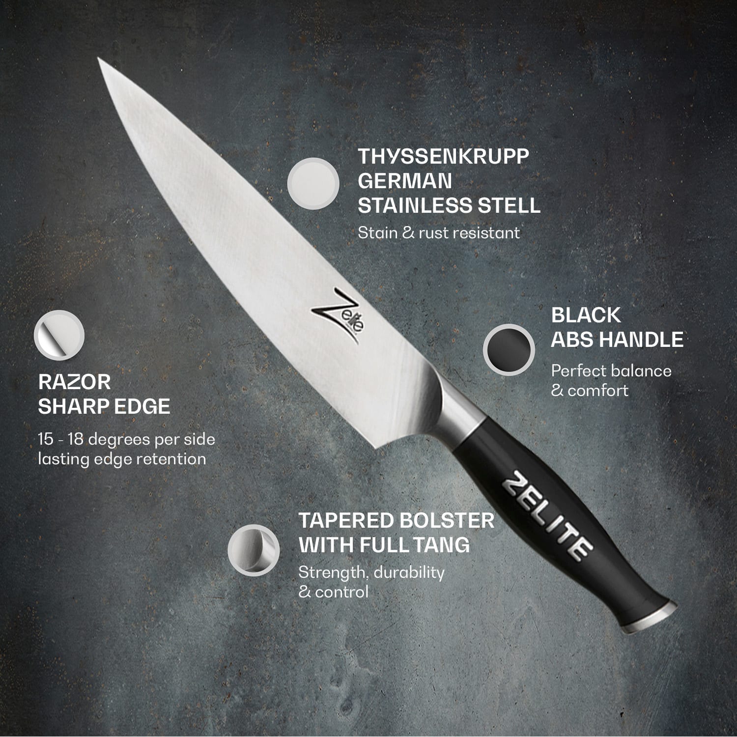 Comfort Pro Series 8" Kockkniv 56 HRC ädelstål 8" Matlagningskniv