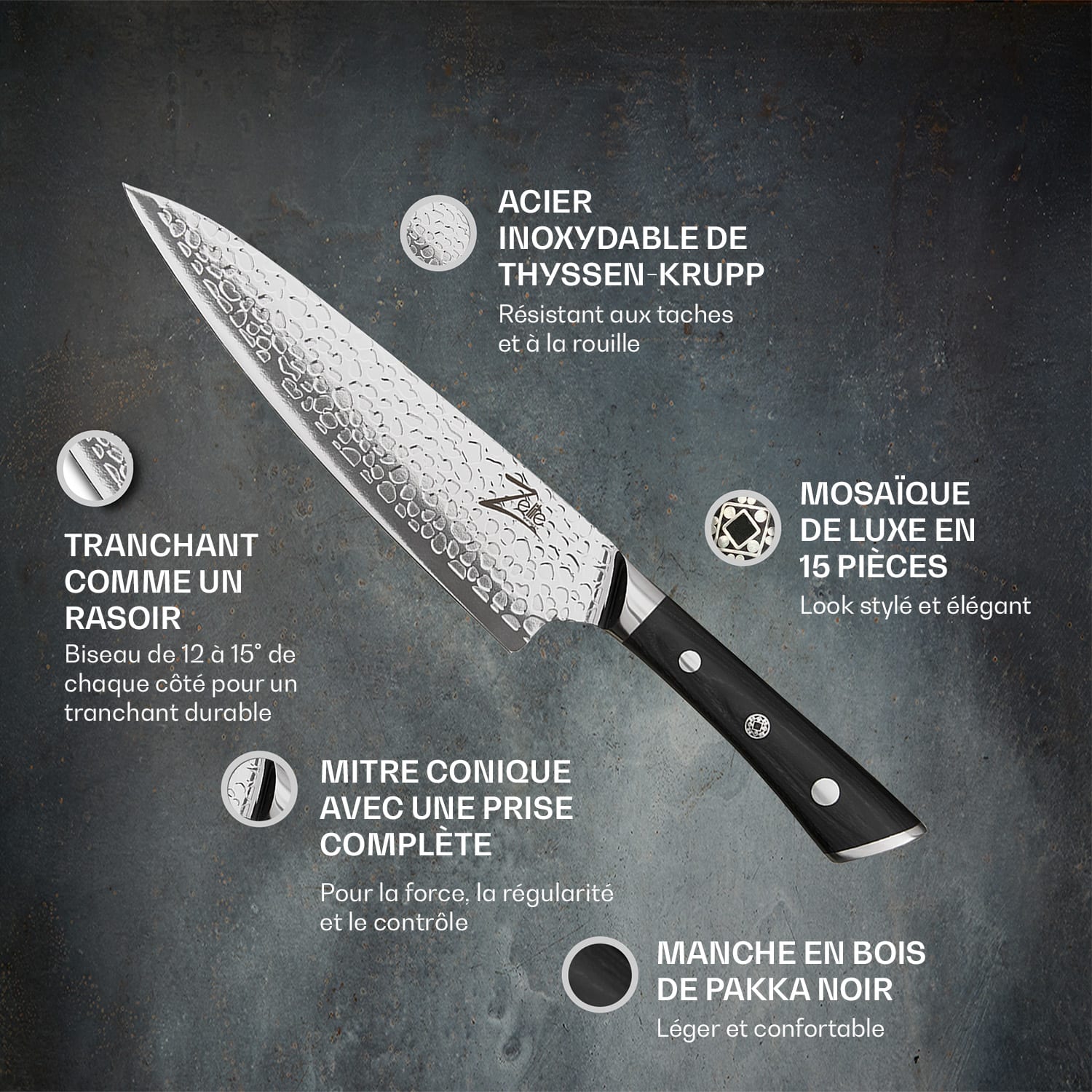 Couteau de chef cuisinier Couteau de chef 8" Razor-Edge Series 59 HRC Acier inoxydable Chef's knife