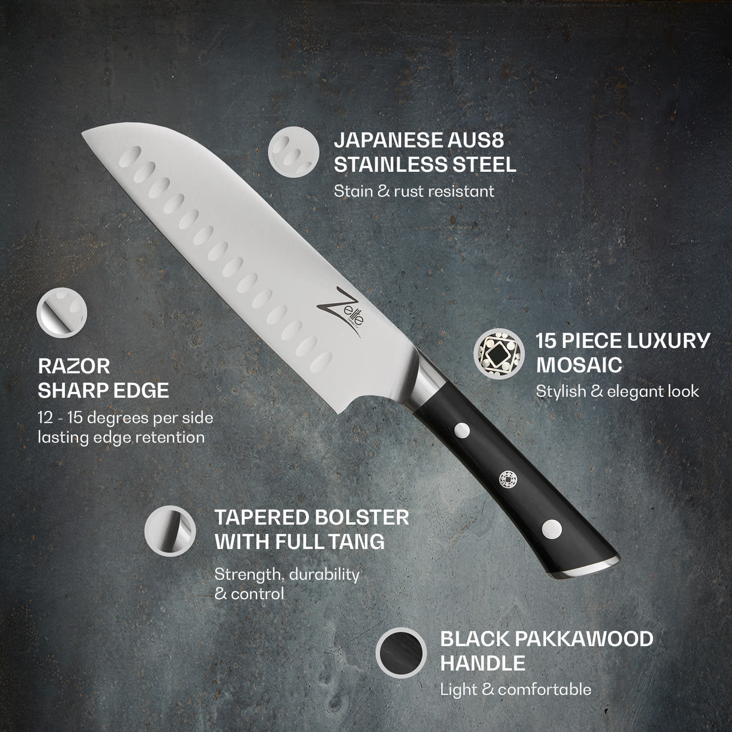 Razor-Edge Series 7" Santoku Knife 59 HRC Stainless Steel Santoku knife