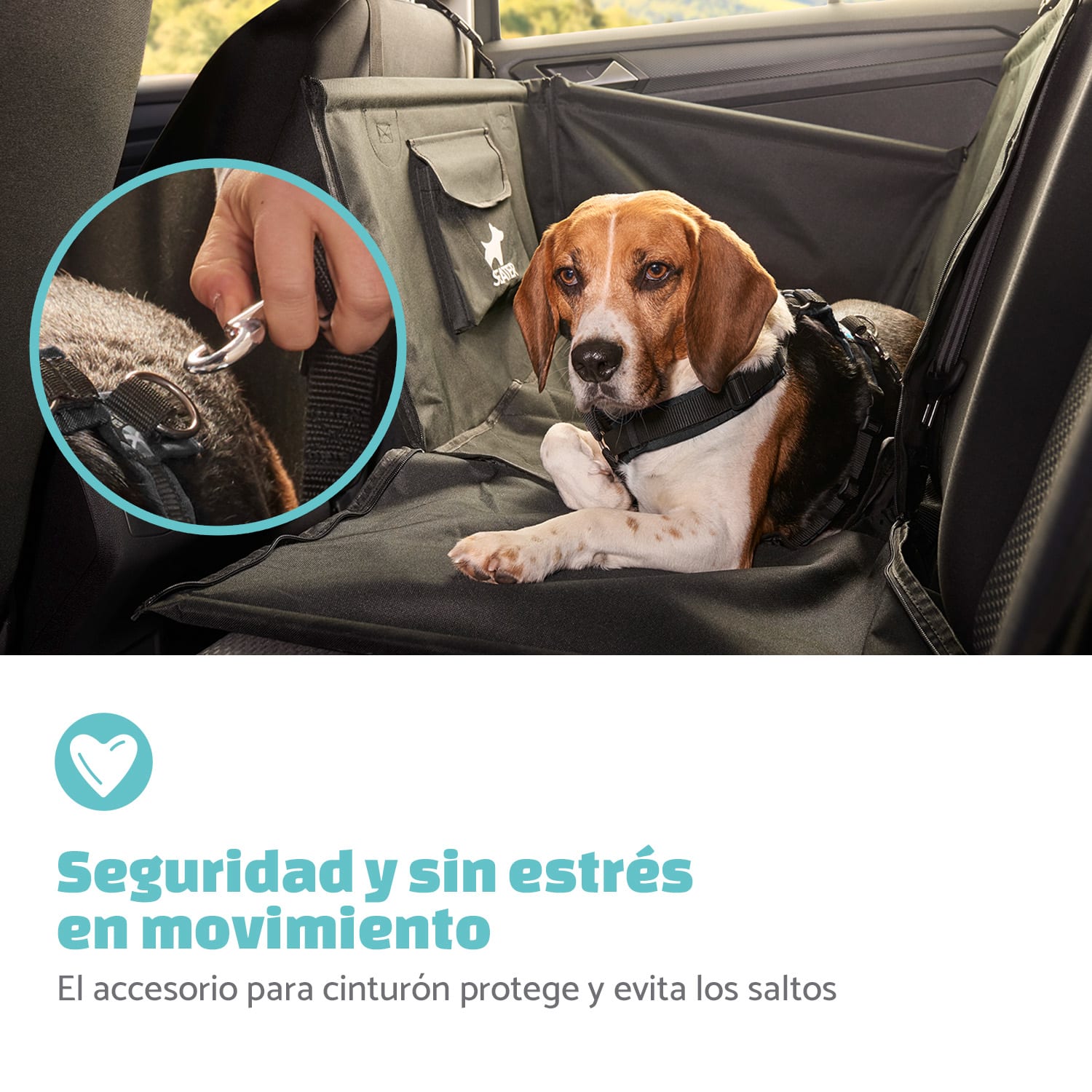 Asiento de coche para perros Rocky, cinturón de seguridad de poliéster plegable y flexible  Instalación del asiento trasero | Negro