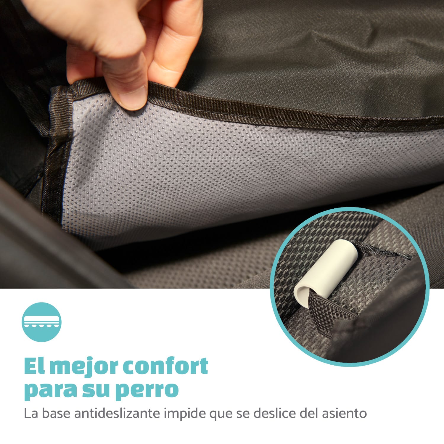 Asiento de coche para perros Rocky, cinturón de seguridad de poliéster plegable y flexible  Instalación del asiento trasero | Negro