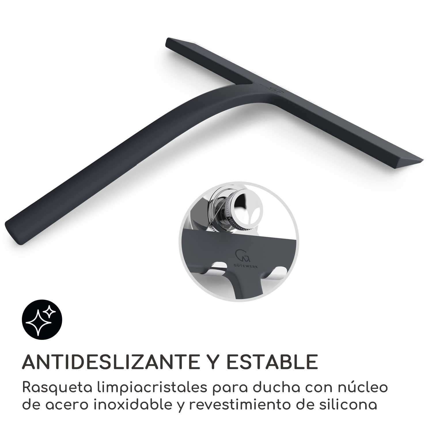 Rasqueta limpiacristales para ducha 23 cm revestimiento de silicona núcleo de acero inoxidable diseño moderno Negro