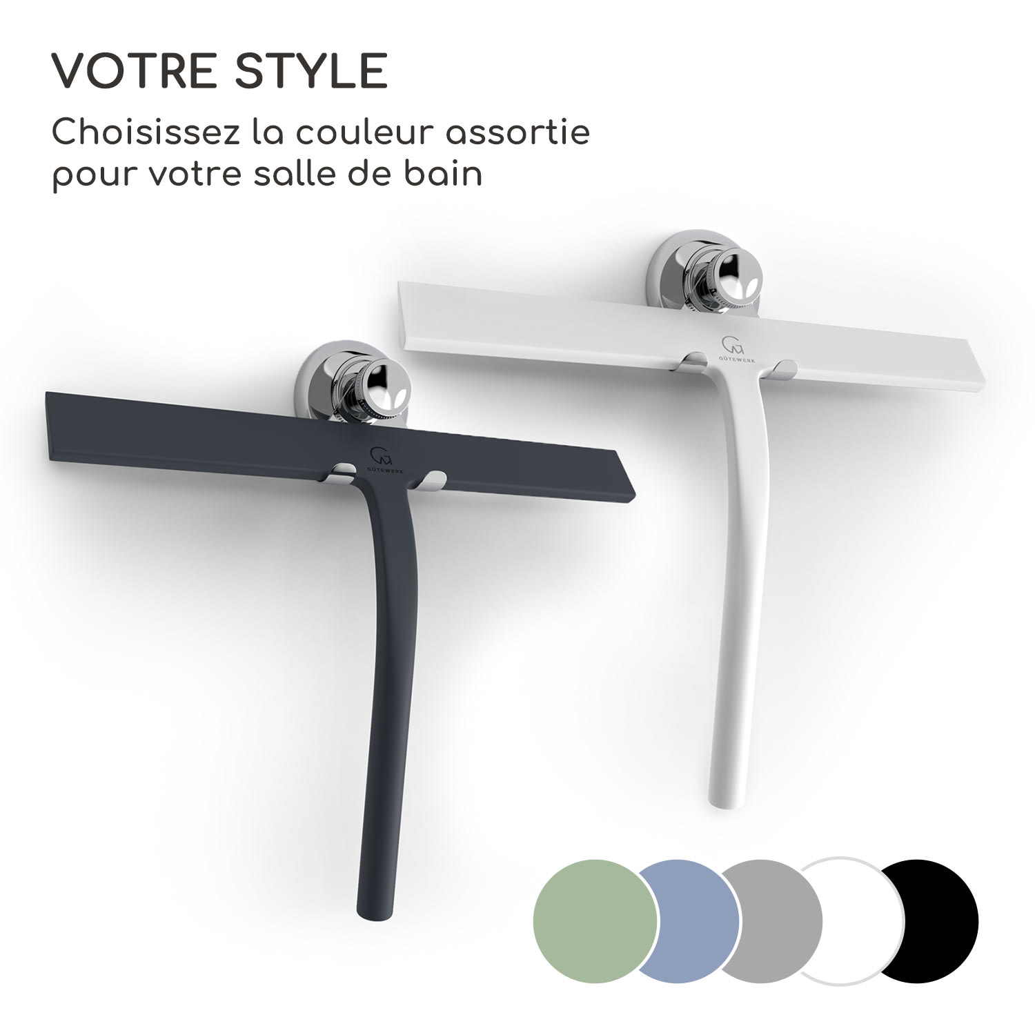 Blaze Raclette de douche 23 cm Couverture en silicone Noyau en acier inoxydable Design moderne Noir