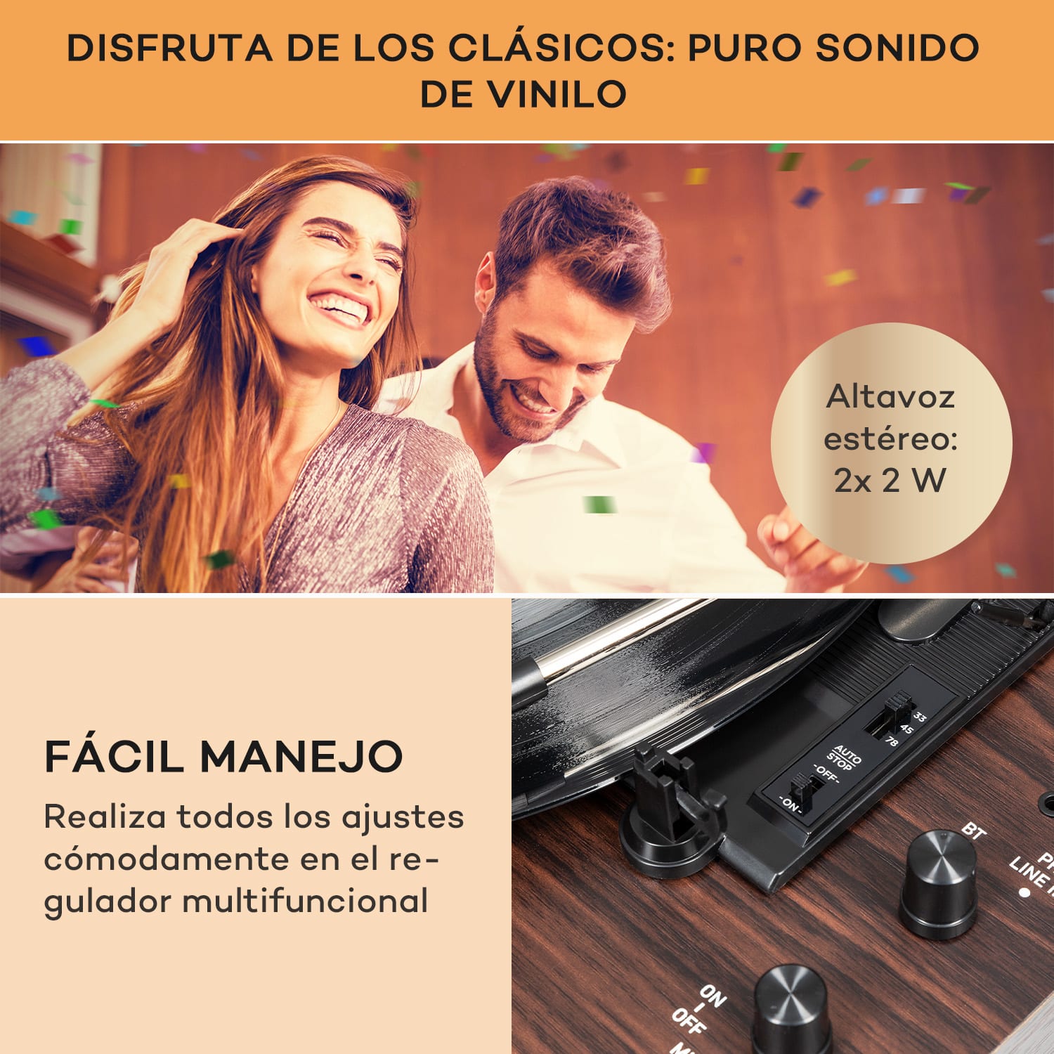 Tocadiscos TT-Classic Chrono, cubierta antipolvo Bluetooth 33/45/78 rpm