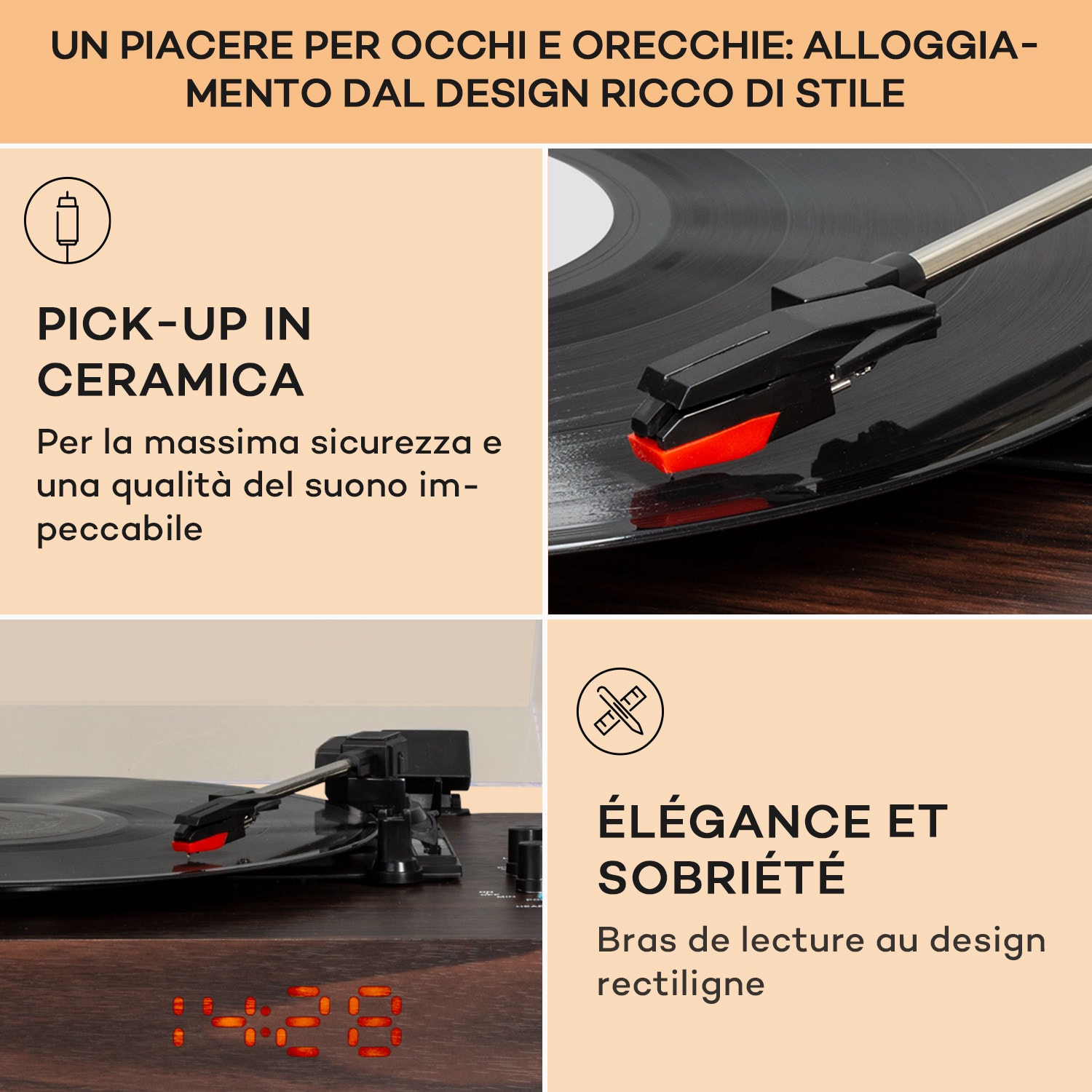 auna TT-Classic Chrono - Giradischi, copertura antipolvere, Bluetooth, altoparlanti incl., 33/45/78 giri/min. 