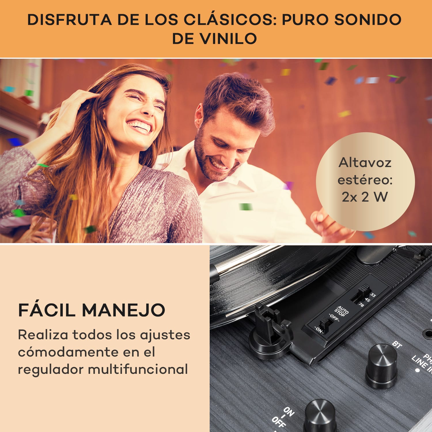 Tocadiscos TT-Classic Chrono, cubierta antipolvo Bluetooth 33/45/78 rpm 