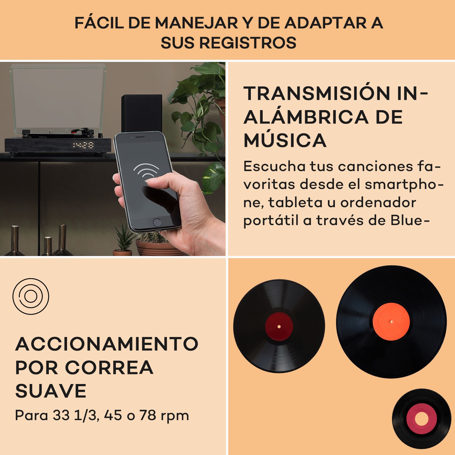 Tocadiscos TT-Classic Chrono, cubierta antipolvo Bluetooth 33/45/78 rpm 