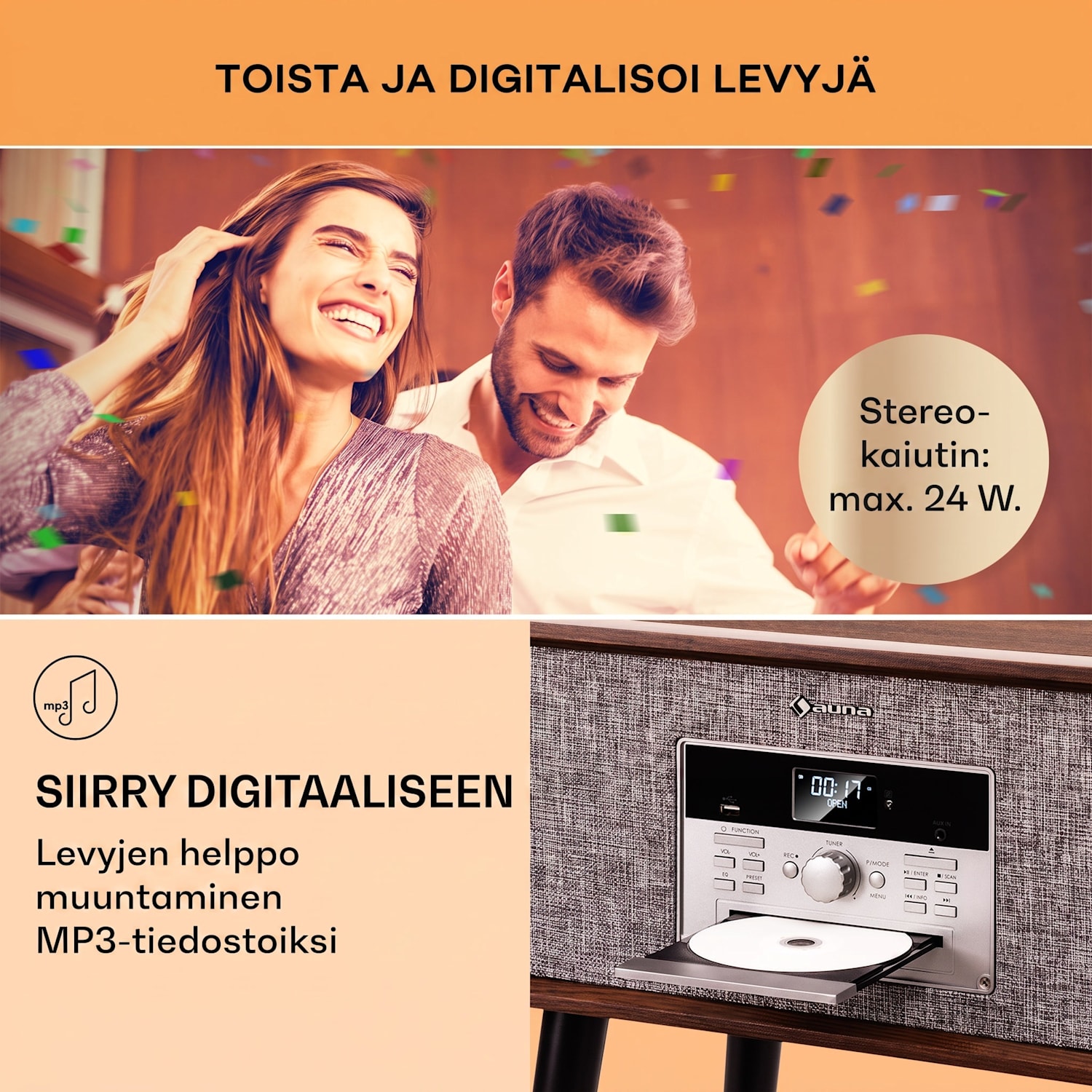 Mary Ann levysoitin 33 ⅓ / 45 / 78 rpm CD DAB+ FM Bluetooth USB Tumma Puu