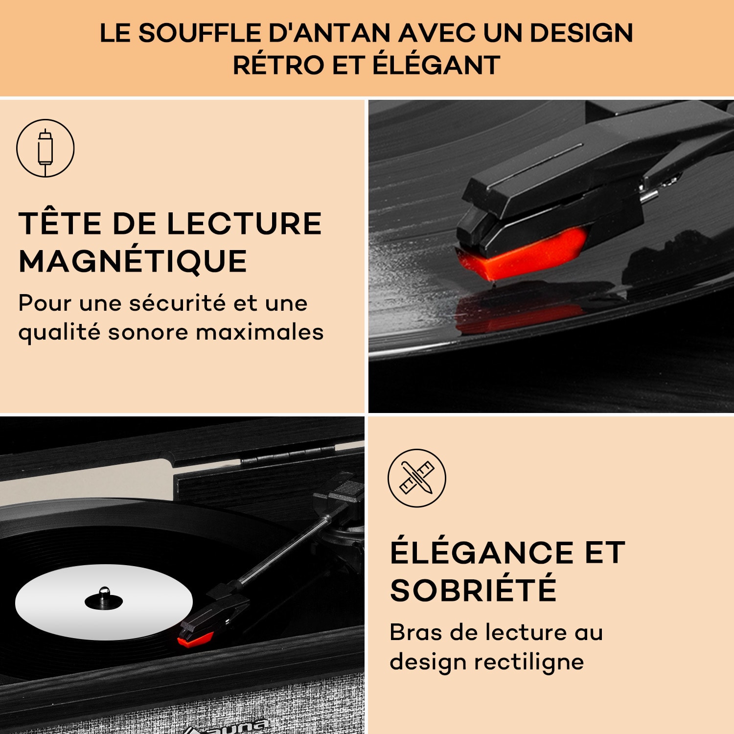 Mary Ann platine vinyle 33 ⅓ / 45 / 78 tours CD DAB+ FM BT USB Noir