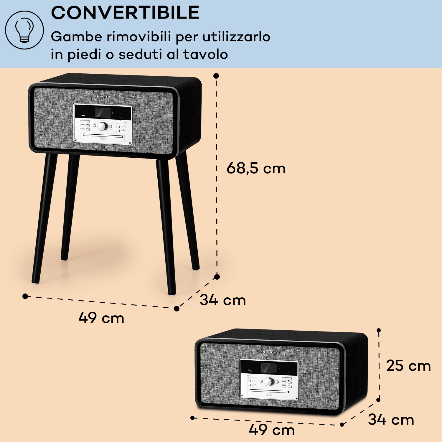 Mary Ann - Giradischi, 33 ⅓/45/78 giri, CD, DAB+, FM, BT, USB Nero