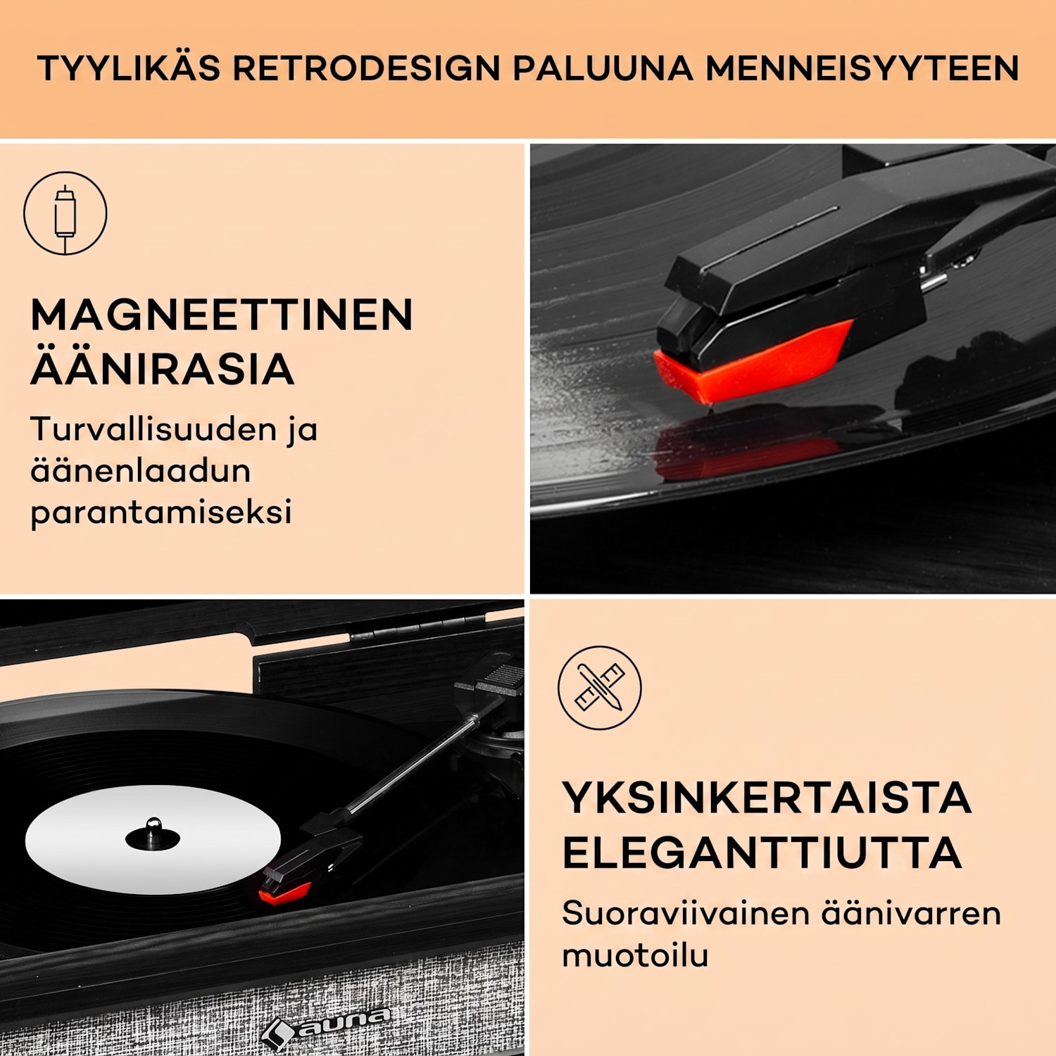 Bella Ann -stereolaite levysoitin radio DAB+/FM USB Bluetooth Musta