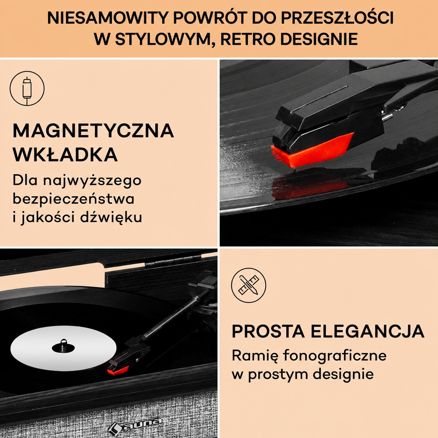 Bella Ann, wieża stereo, gramofon, radio DAB+/FM, USB, Bluetooth Czarny