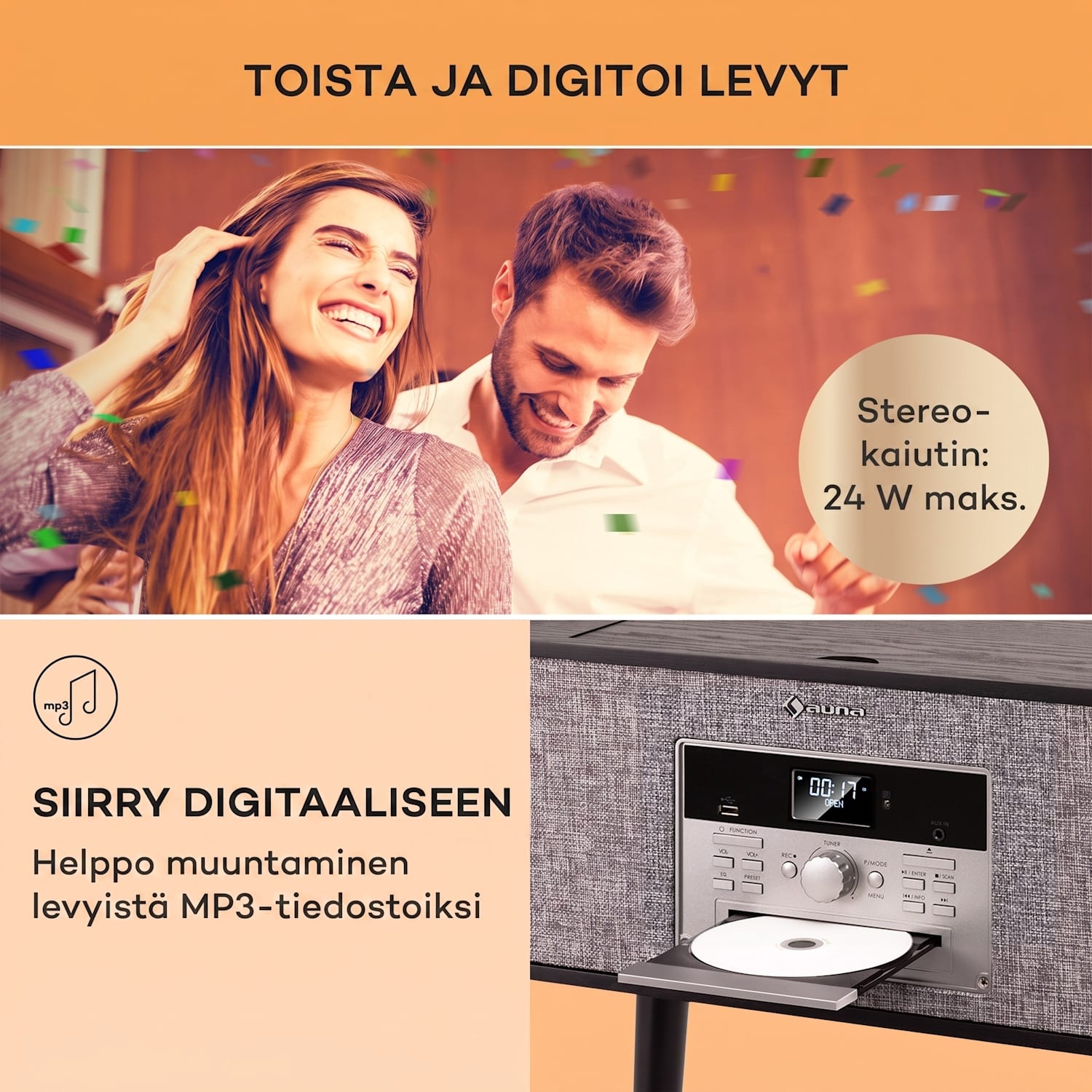 Julie Ann -stereolaite CD BT USB DAB+/FM AUX-tulo Musta