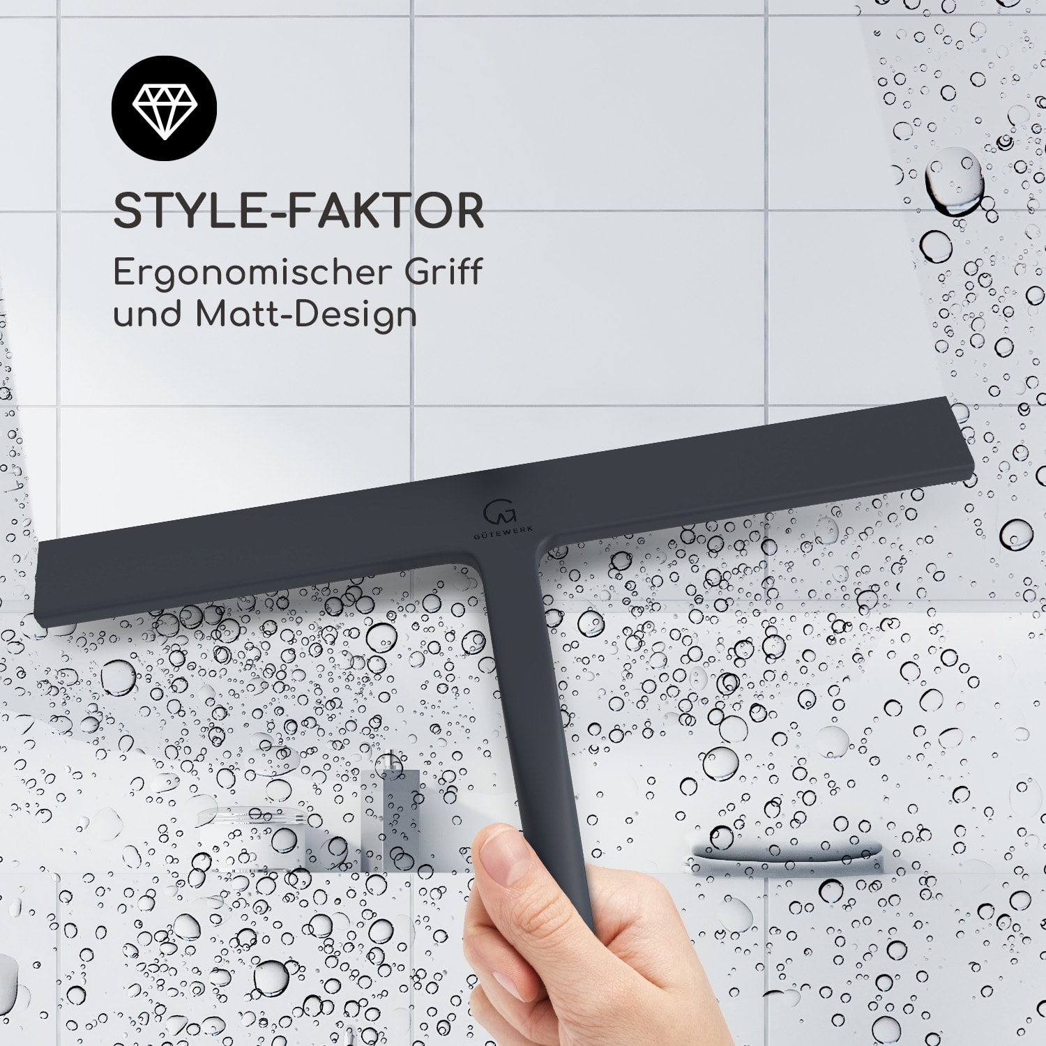 Blaze Duschabzieher 28 cm Silikonumhüllung Edelstahlkern modernes Design Schwarz