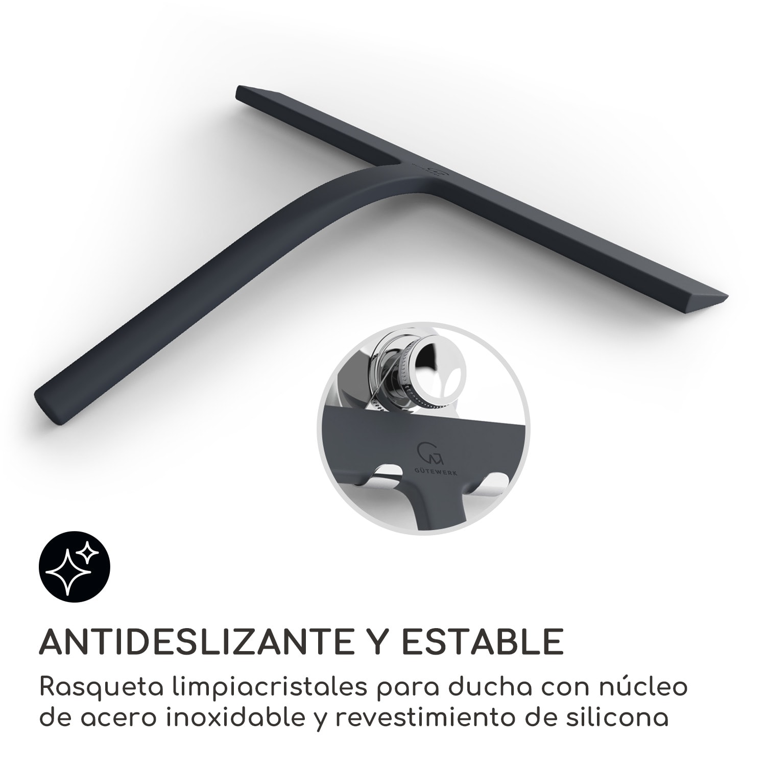 Rasqueta limpiacristales para ducha 28 cm revestimiento de silicona núcleo de acero inoxidable diseño moderno Negro