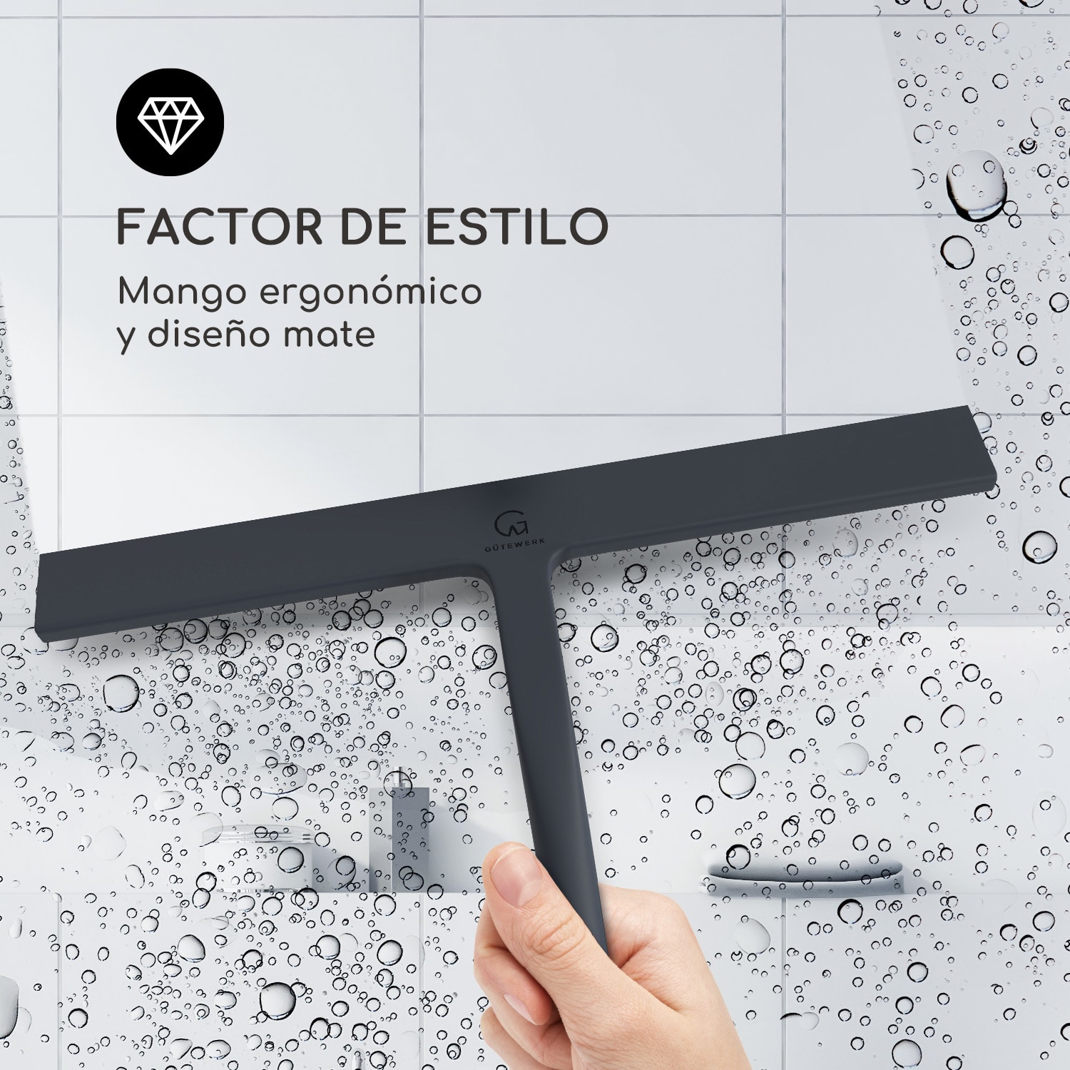Rasqueta limpiacristales para ducha 28 cm revestimiento de silicona núcleo de acero inoxidable diseño moderno Negro