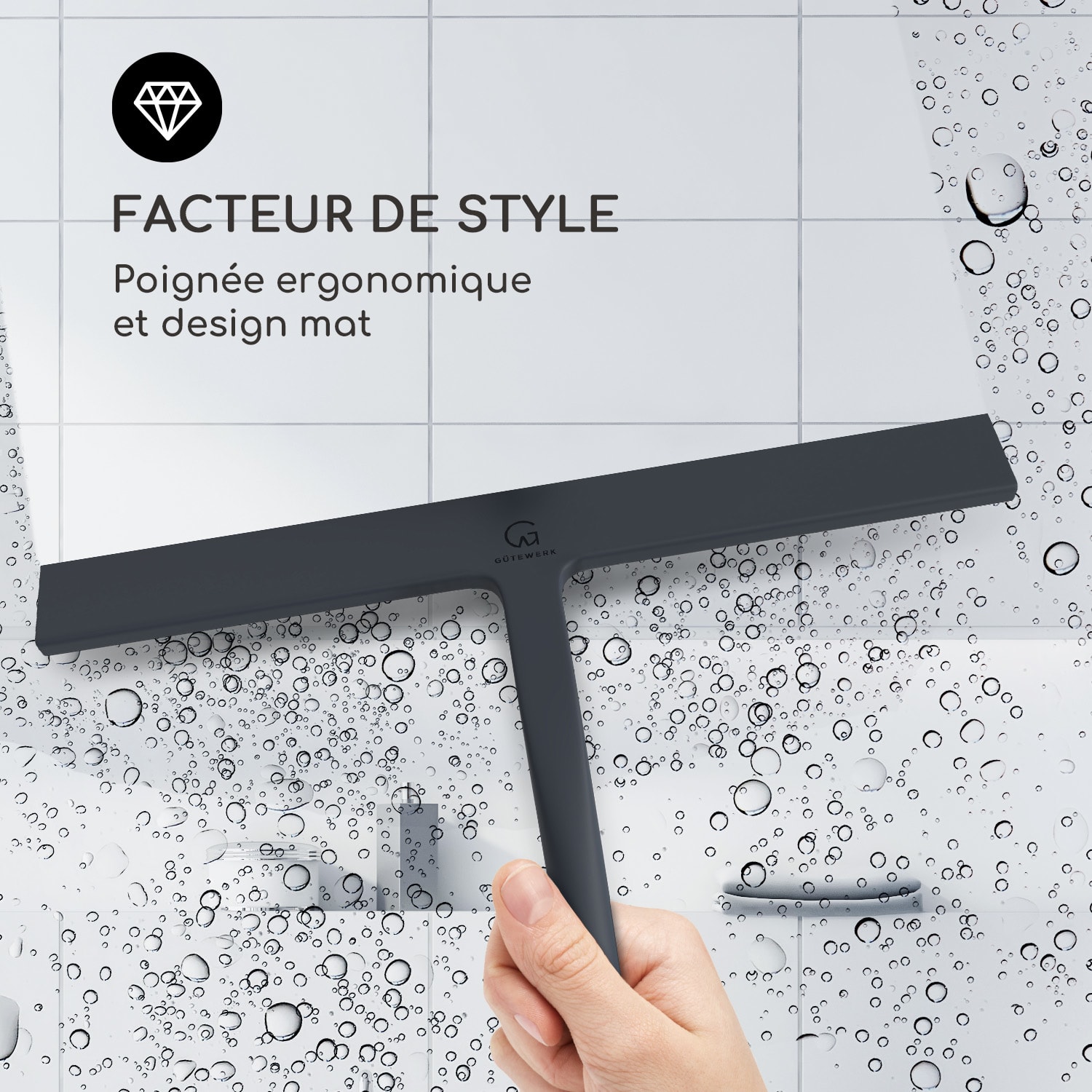 Blaze douchewisser 28 cm siliconen coating roestvrijstalen kern modern design Zwart